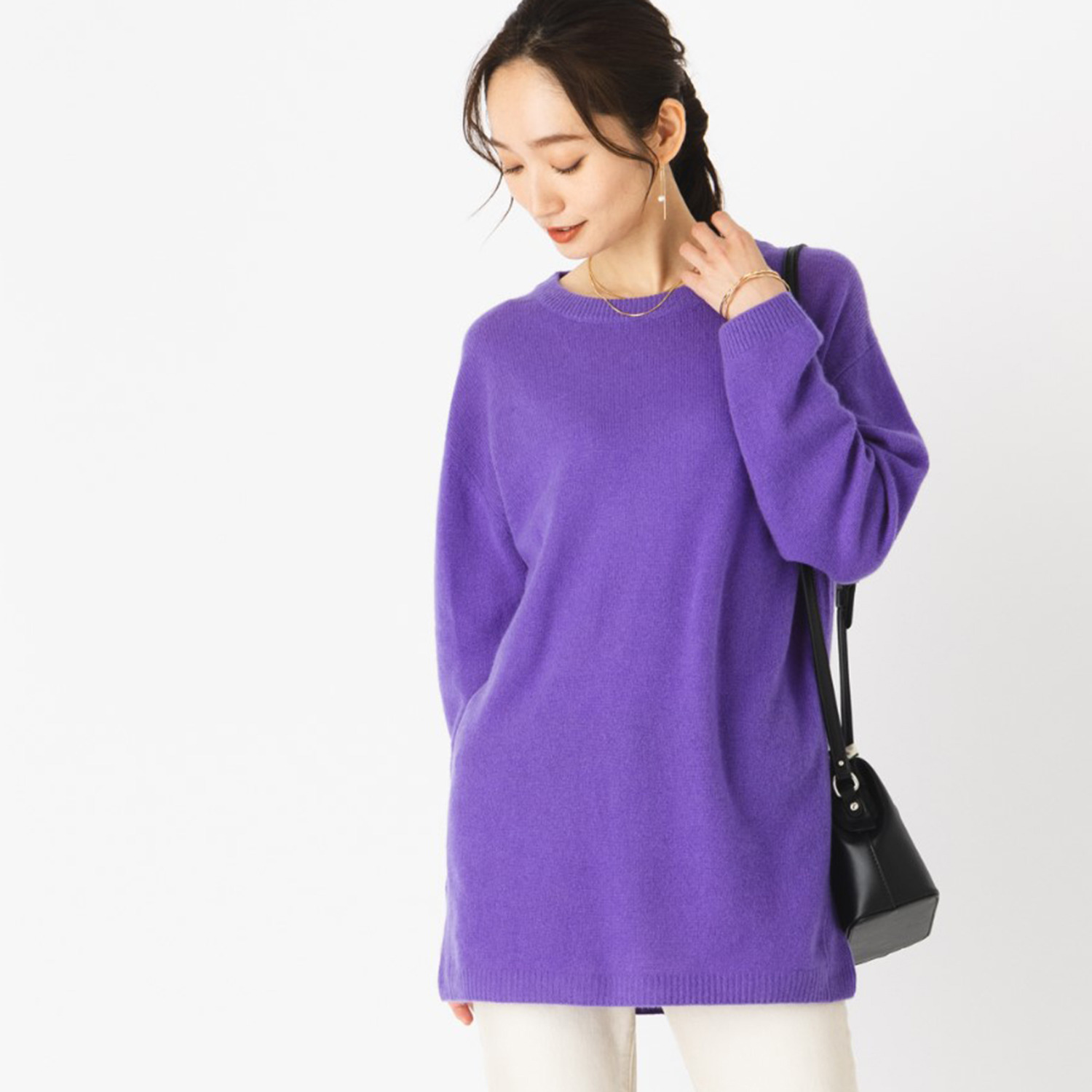 元町ゼラール 内モンゴル産 カシミヤ１００％ ラウンドネック チュニックプルオーバー 