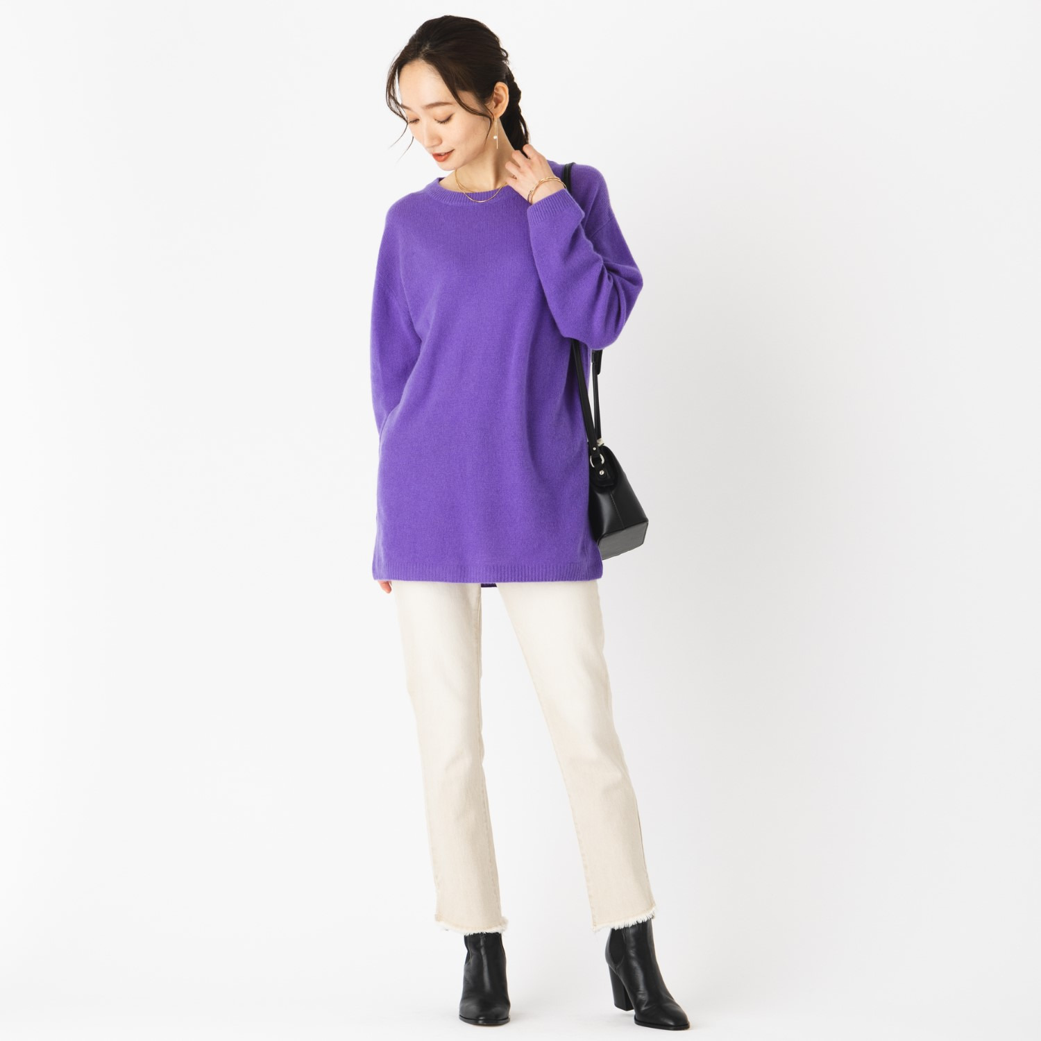 元町ゼラール 内モンゴル産 カシミヤ１００％ ラウンドネック チュニックプルオーバー 