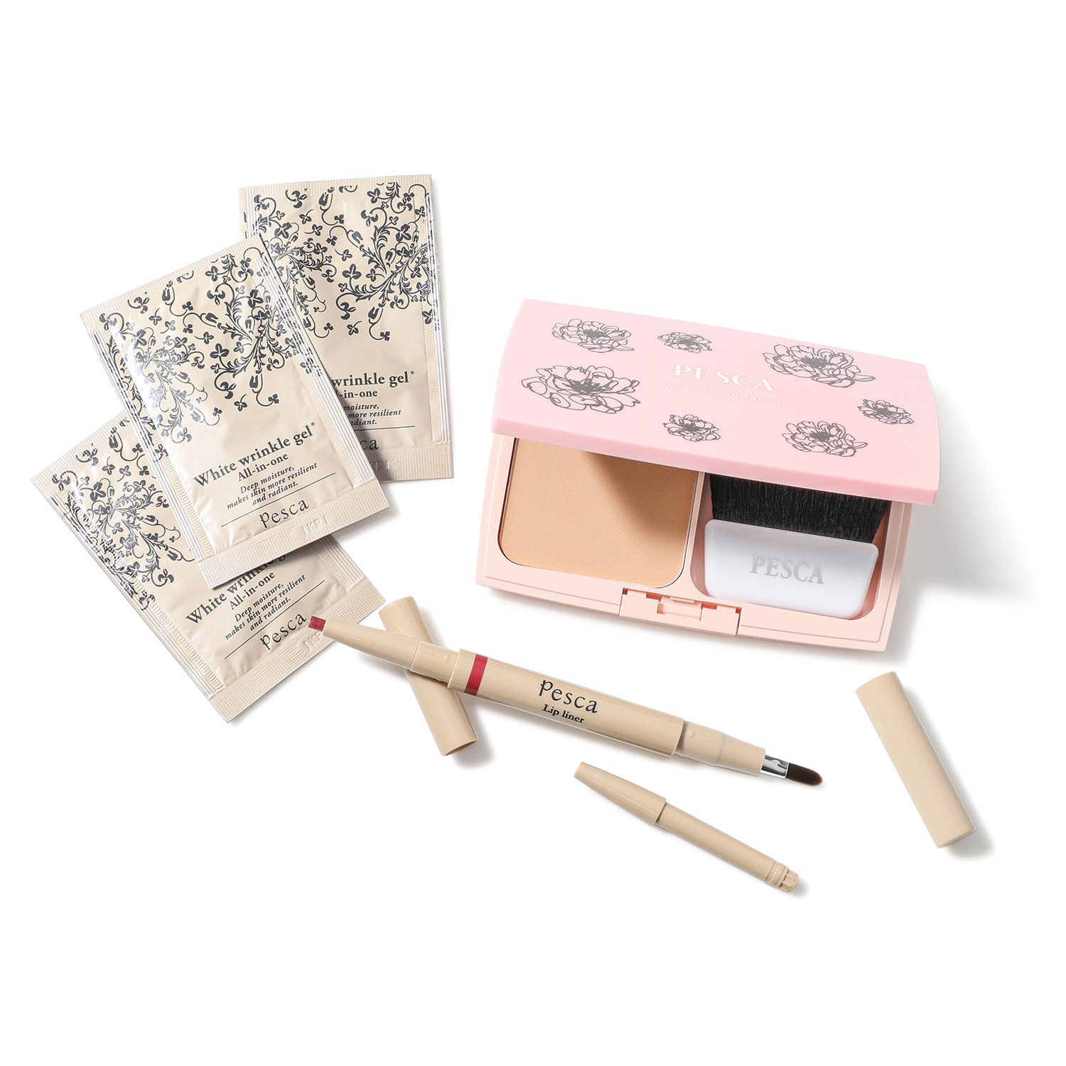 ペスカ サロン級の美白ケア 透明感のあるツヤ肌を演出 １品７役！薬用セラム ファンデーション＆ リップライナー 特別セット