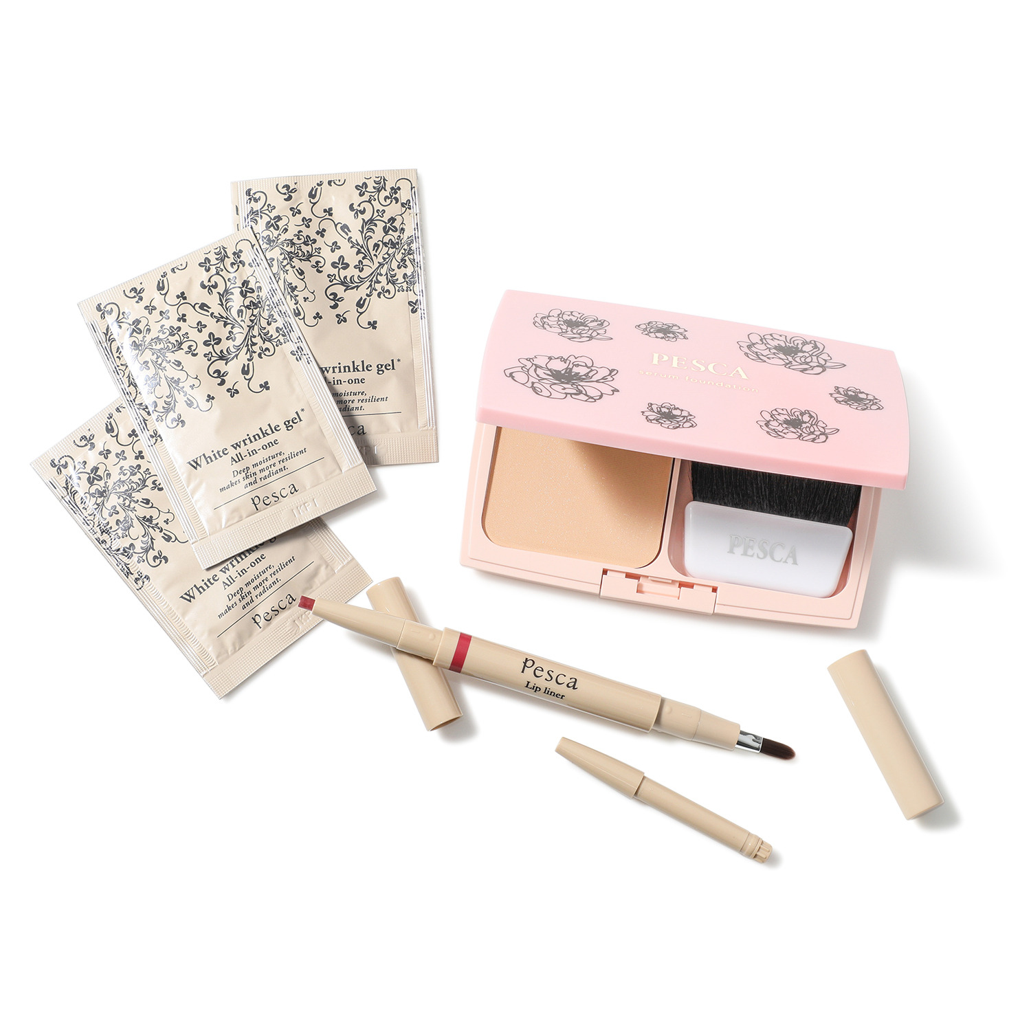 ペスカ サロン級の美白ケア 透明感のあるツヤ肌を演出 １品７役！薬用セラム ファンデーション＆ リップライナー 特別セット