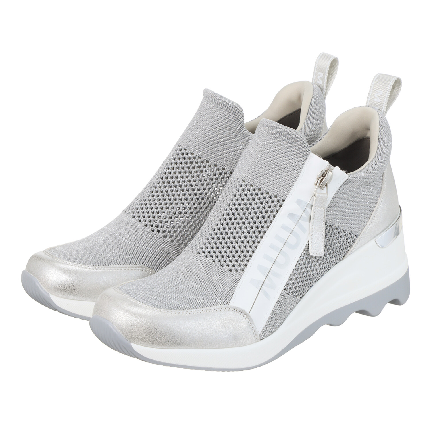 ムーム ニット ロゴファスナーアクセント ウェッジソール スニーカー