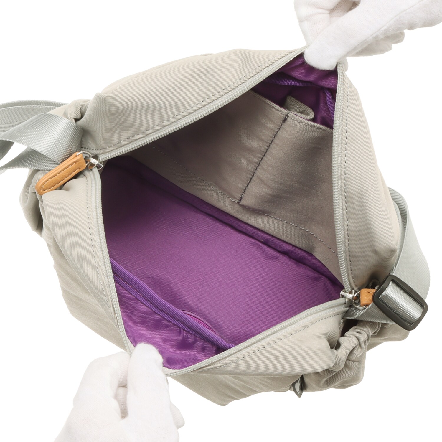 カバッグ はっ水ナイロン ガバッと開く前ポケット付 時短ショルダーバッグ