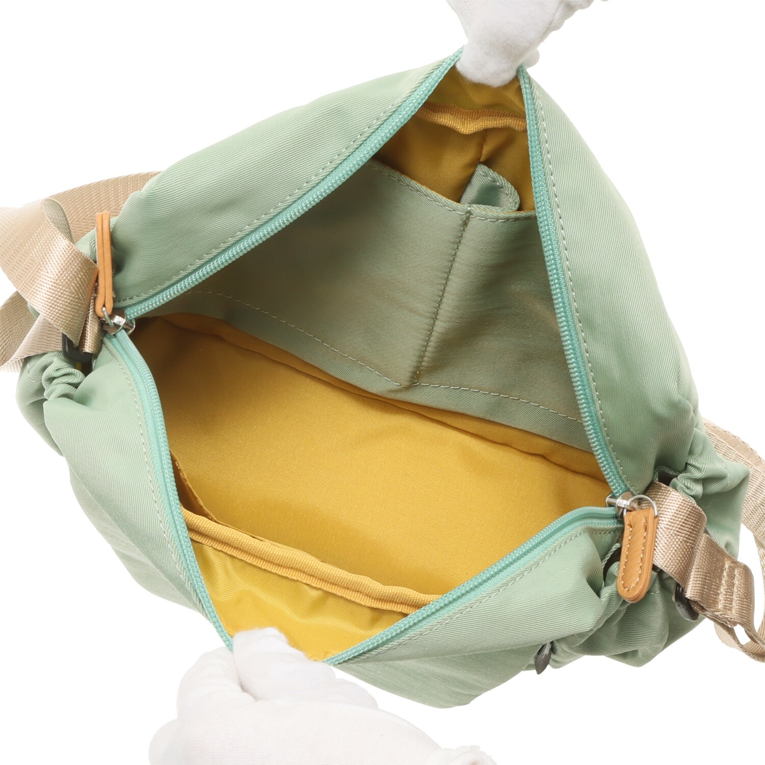 カバッグ はっ水ナイロン ガバッと開く前ポケット付 時短ショルダーバッグ