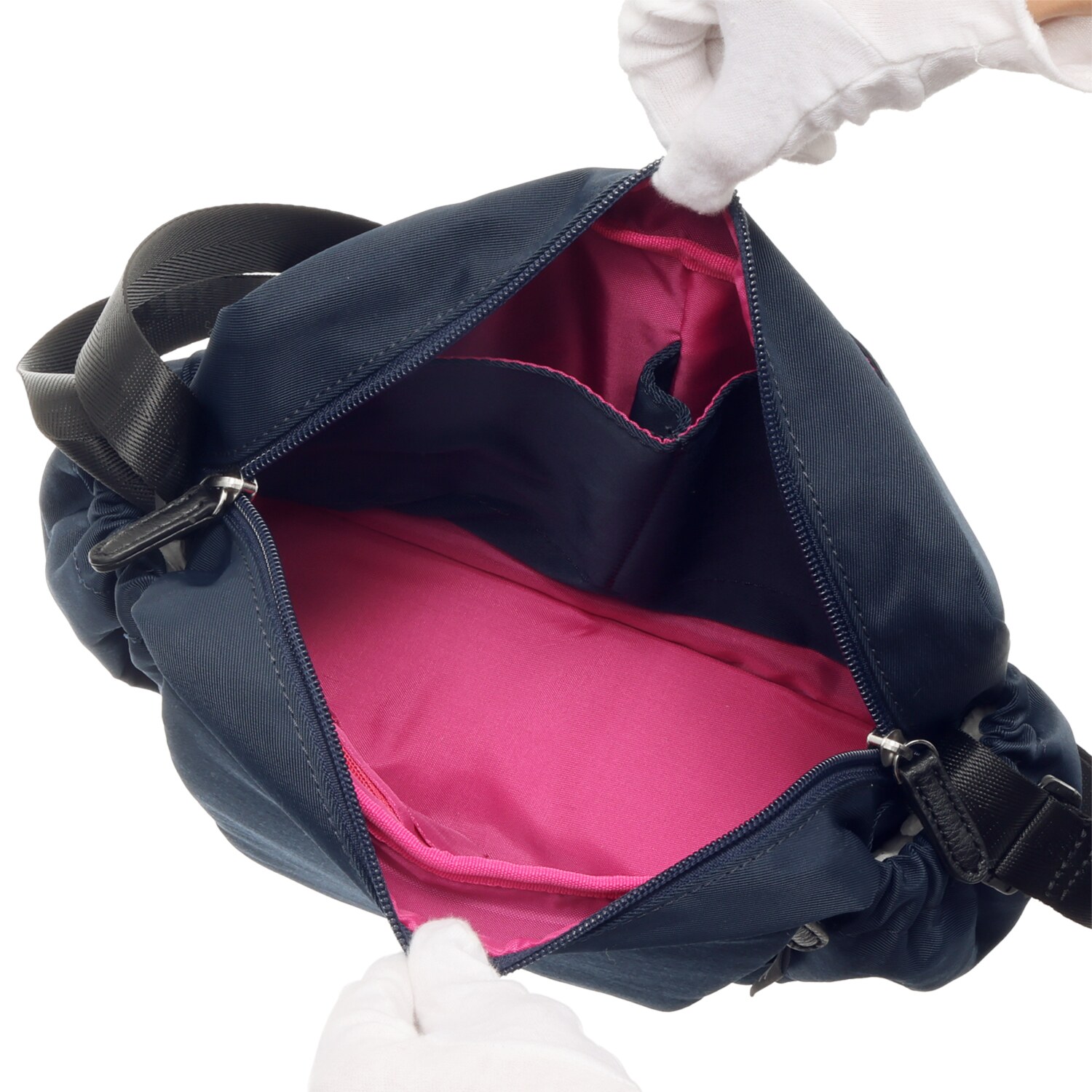 カバッグ はっ水ナイロン ガバッと開く前ポケット付 時短ショルダーバッグ