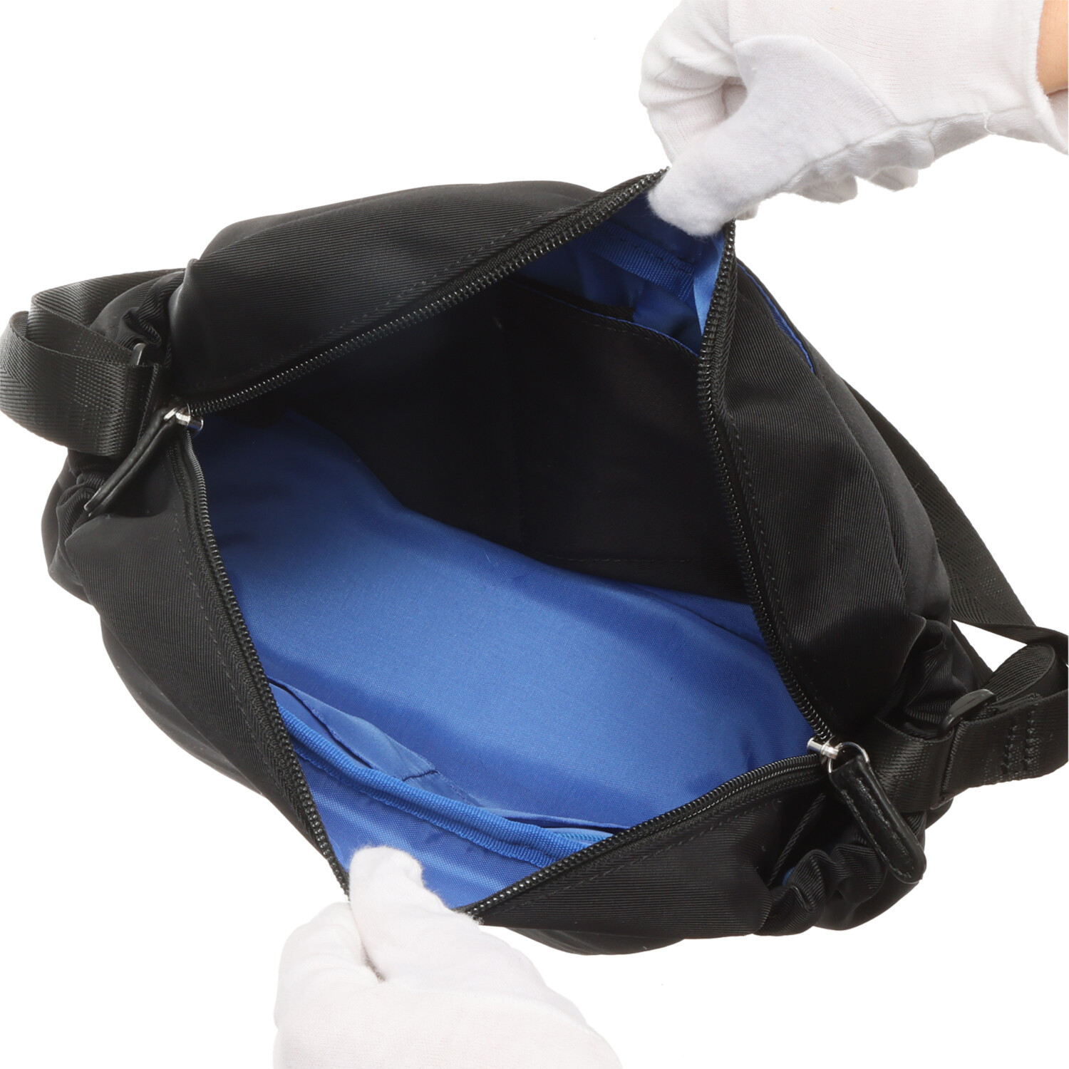 カバッグ はっ水ナイロン ガバッと開く前ポケット付 時短ショルダーバッグ