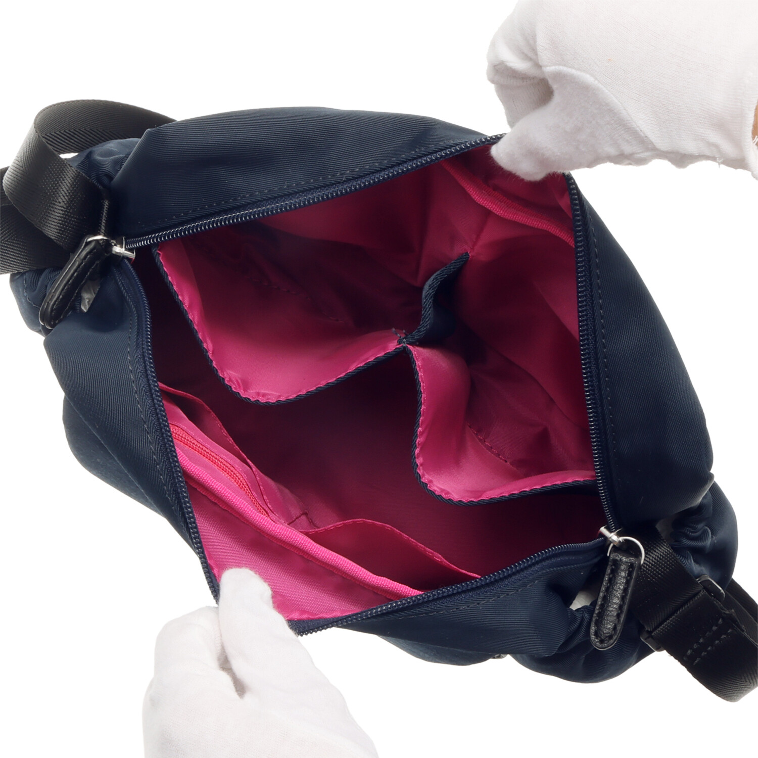 カバッグ はっ水ナイロン ガバッと開く前ポケット付 時短ショルダーバッグ