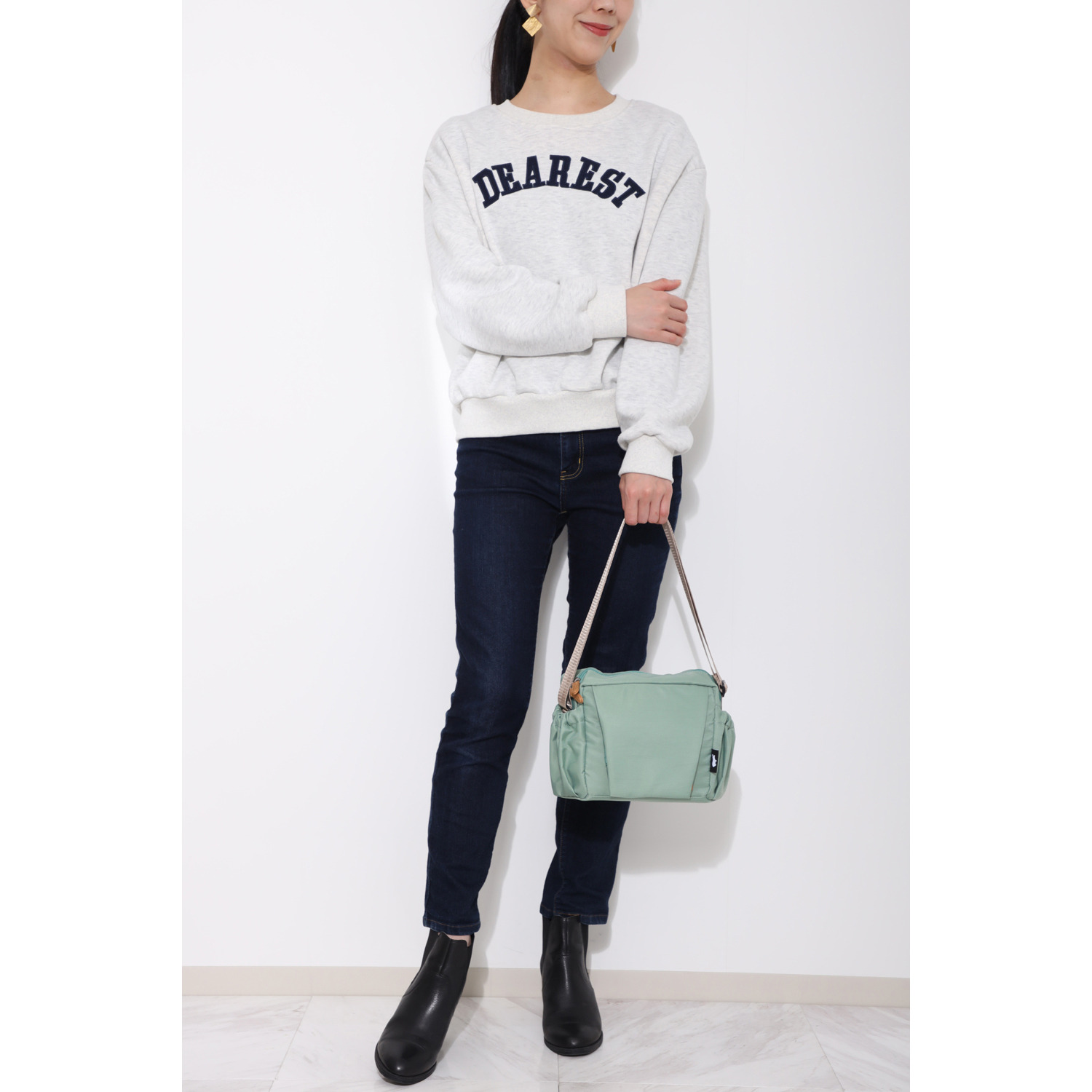 カバッグ はっ水ナイロン ガバッと開く前ポケット付 時短ショルダーバッグ