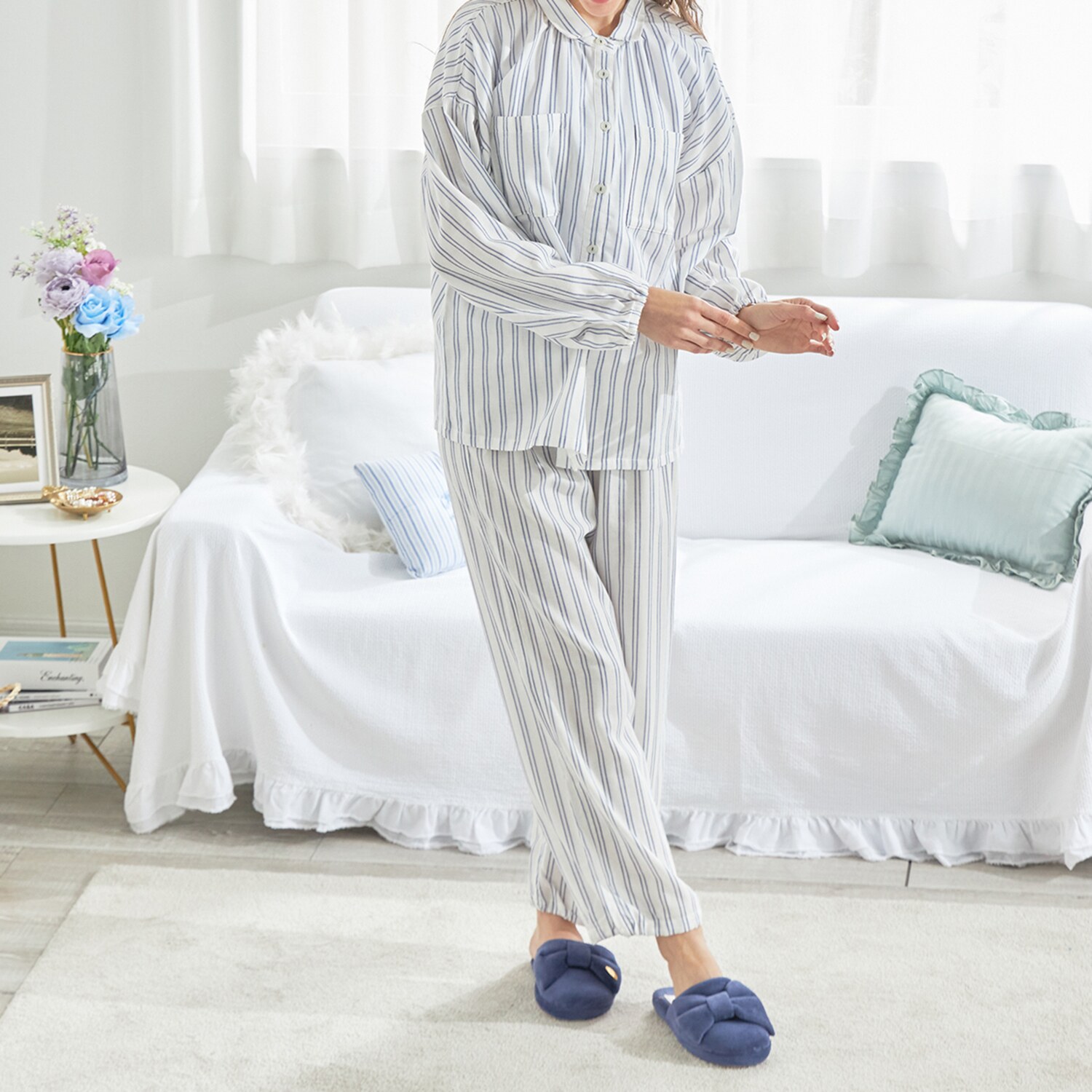 ナルエー コットン１００％ ダブルガーゼ ストライプ パジャマ