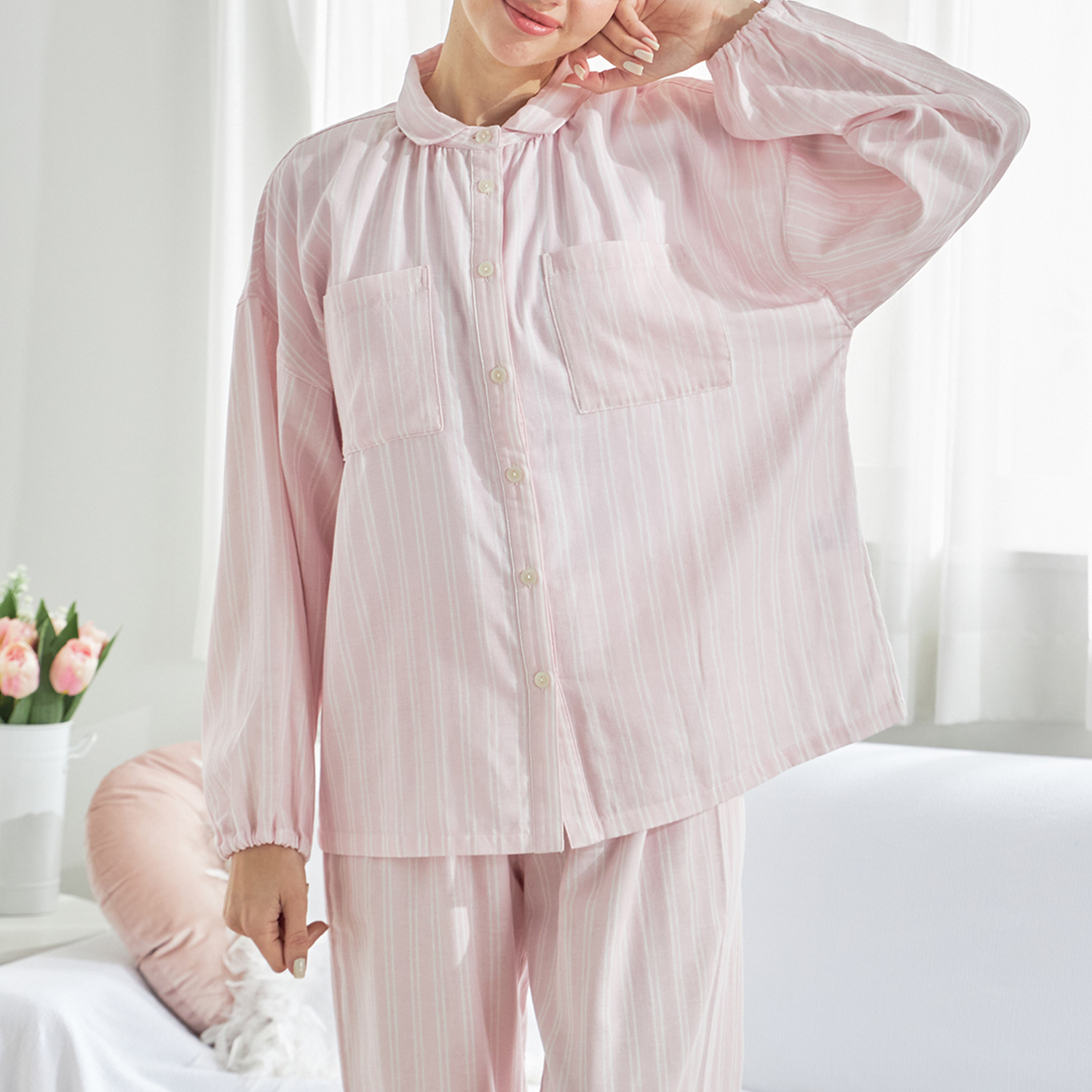 ナルエー コットン１００％ ダブルガーゼ ストライプ パジャマ