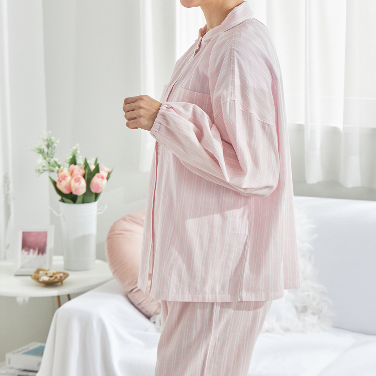 ナルエー コットン１００％ ダブルガーゼ ストライプ パジャマ