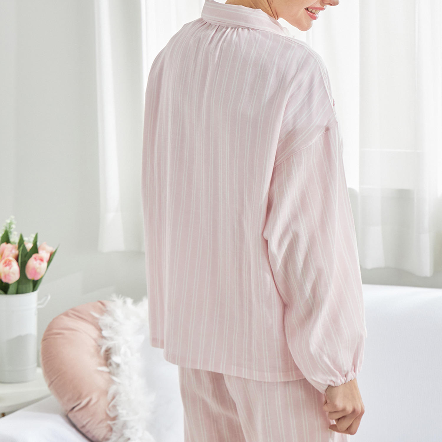 ナルエー コットン１００％ ダブルガーゼ ストライプ パジャマ