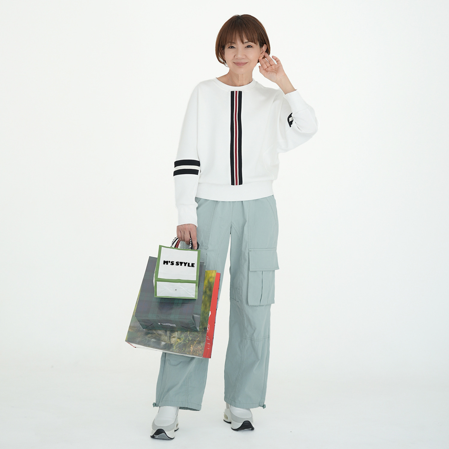 エムズ　スタイル ソフトダンボール ラインニットアクセント ドルマンスリーブ プルオーバー