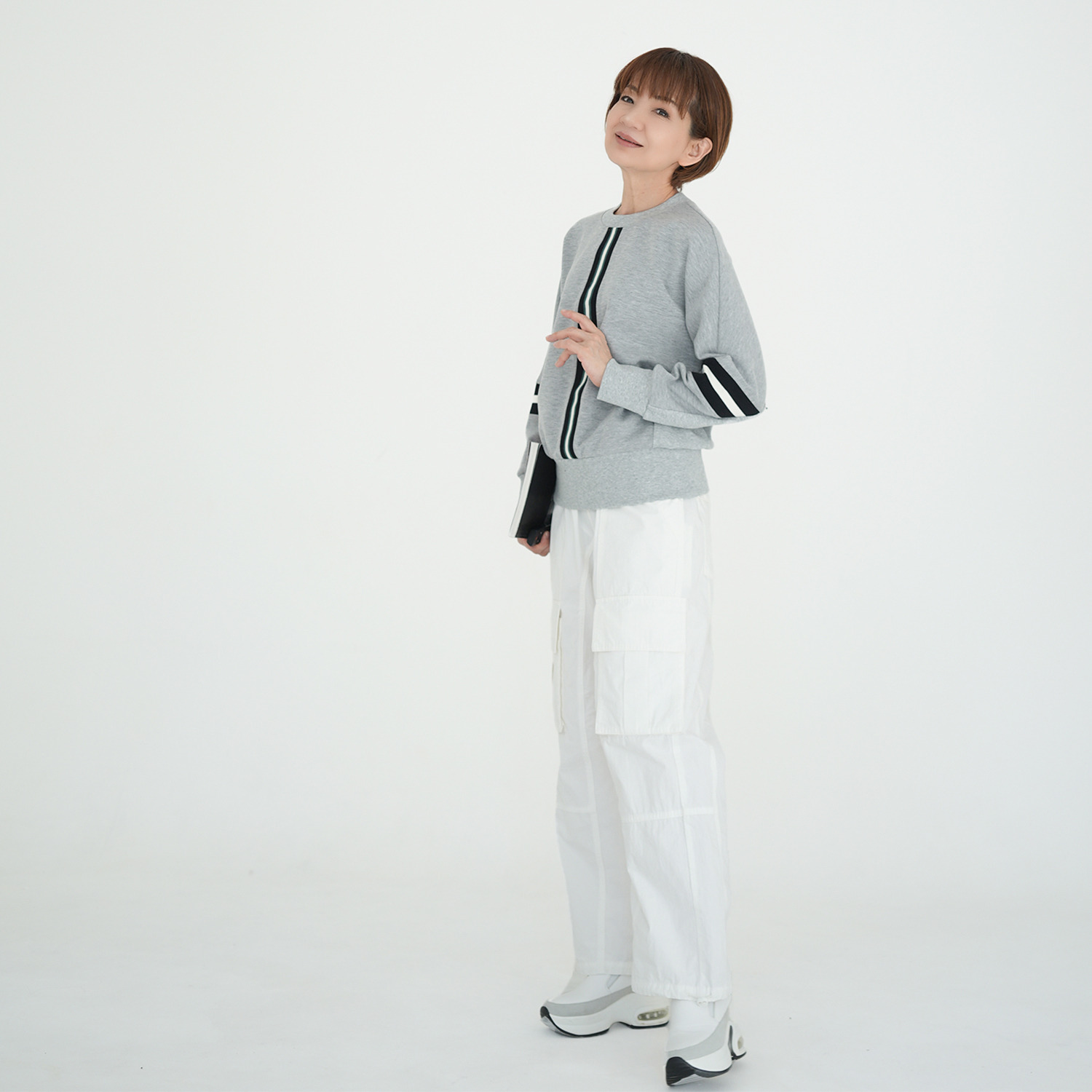 エムズ　スタイル ソフトダンボール ラインニットアクセント ドルマンスリーブ プルオーバー