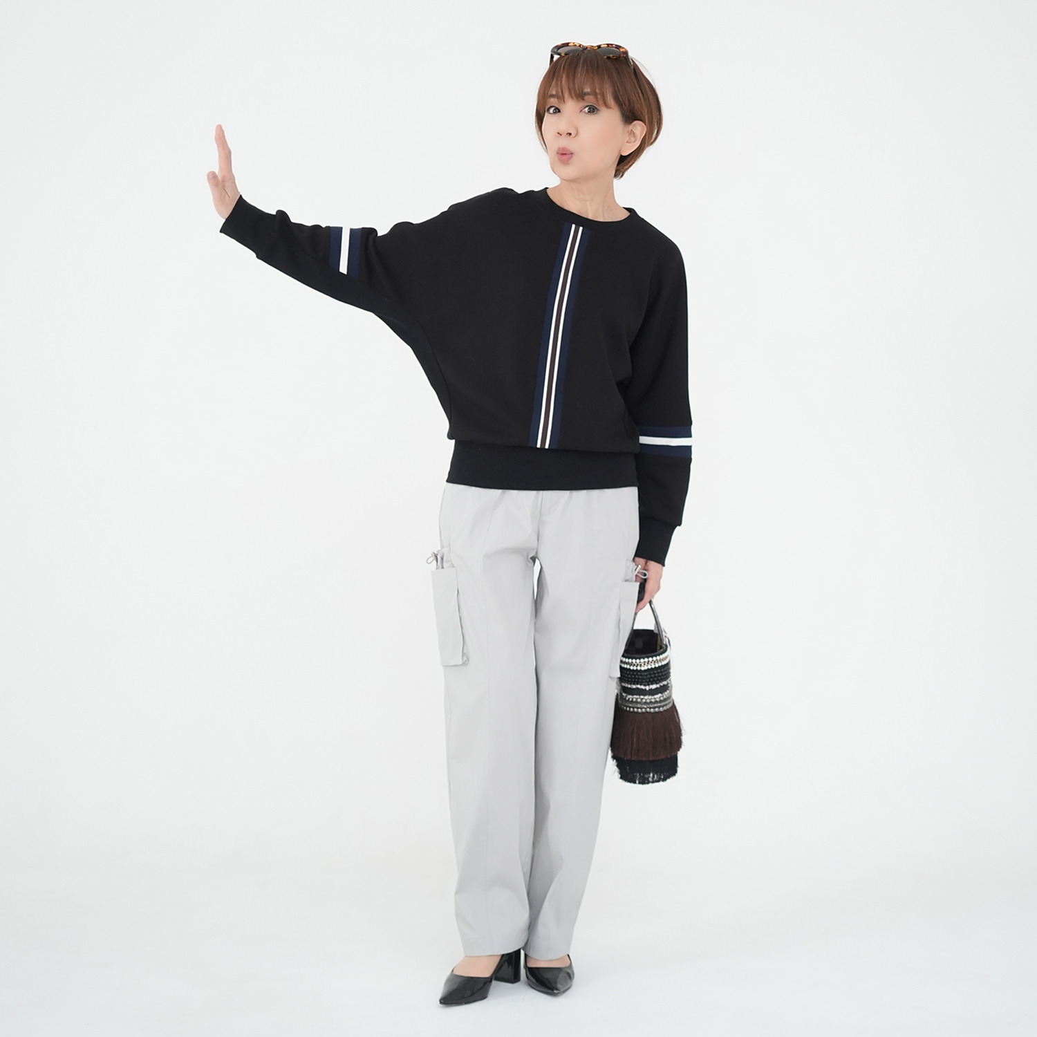 エムズ　スタイル ソフトダンボール ラインニットアクセント ドルマンスリーブ プルオーバー