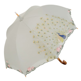 シノワズリーモダン 孔雀刺しゅう かわず張り 晴雨兼用長日傘