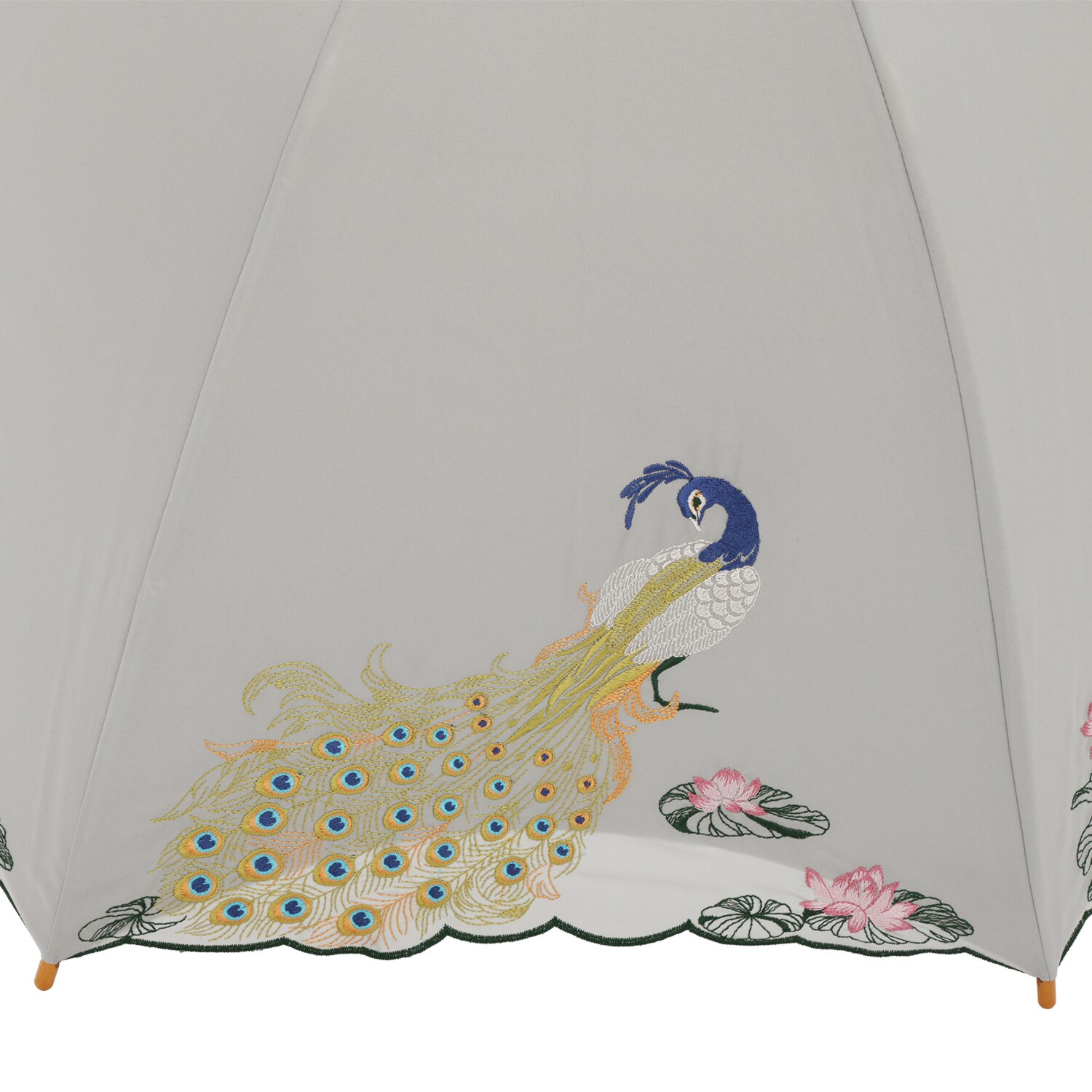 シノワズリーモダン 孔雀刺しゅう かわず張り 晴雨兼用長日傘