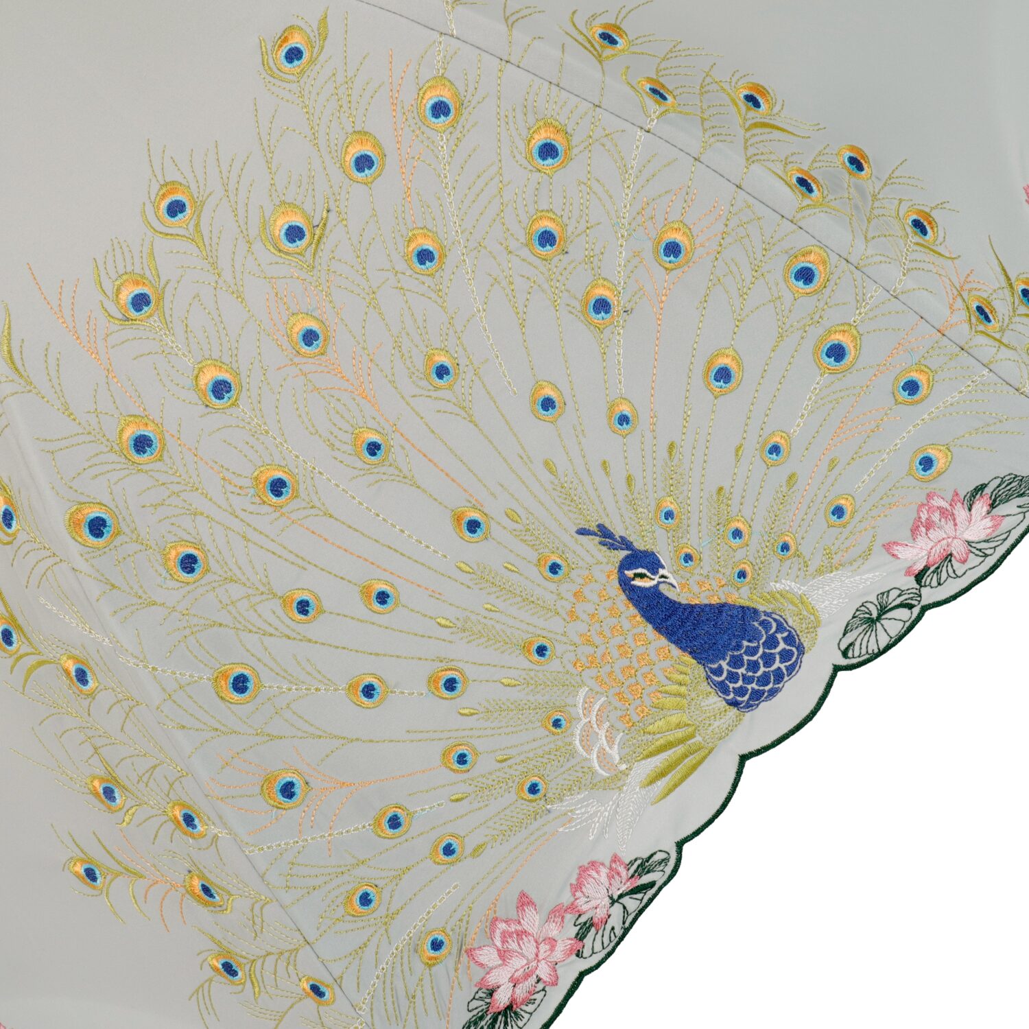 シノワズリーモダン 孔雀刺しゅう かわず張り 晴雨兼用長日傘