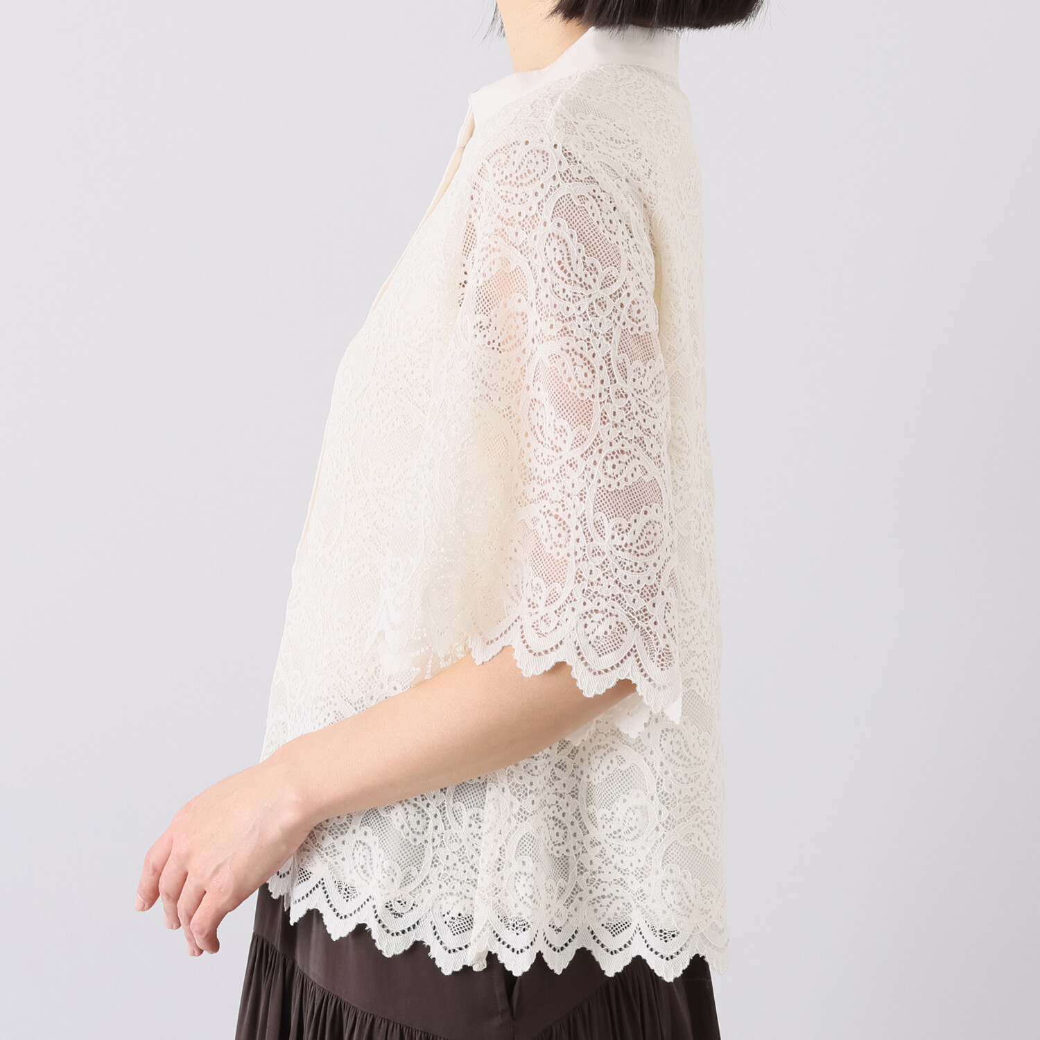 ボン・サンス コードレース バンドカラーブラウス