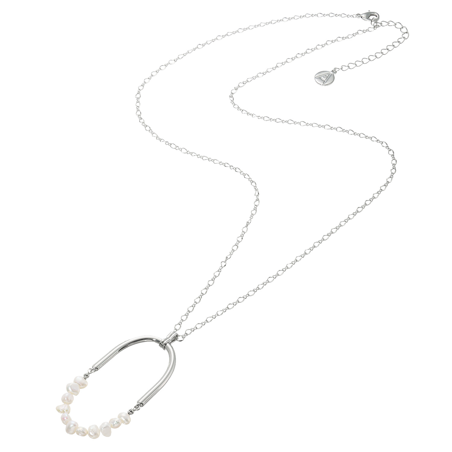 エアリーフェアリー 淡水パール＆ メタルライン オーバルモティーフ スタイリッシュ ロングネックレス