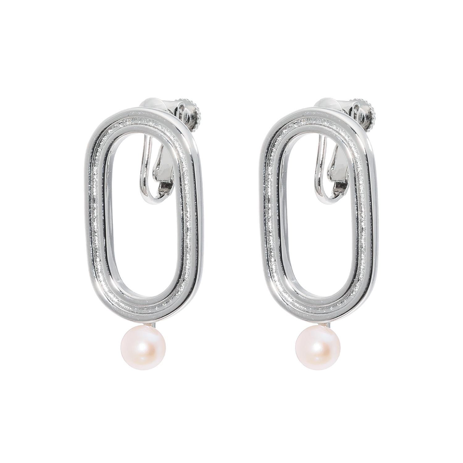 エアリーフェアリー 淡水パール＆ オーバルメタルモティーフ スタイリッシュ イヤリング／ピアス