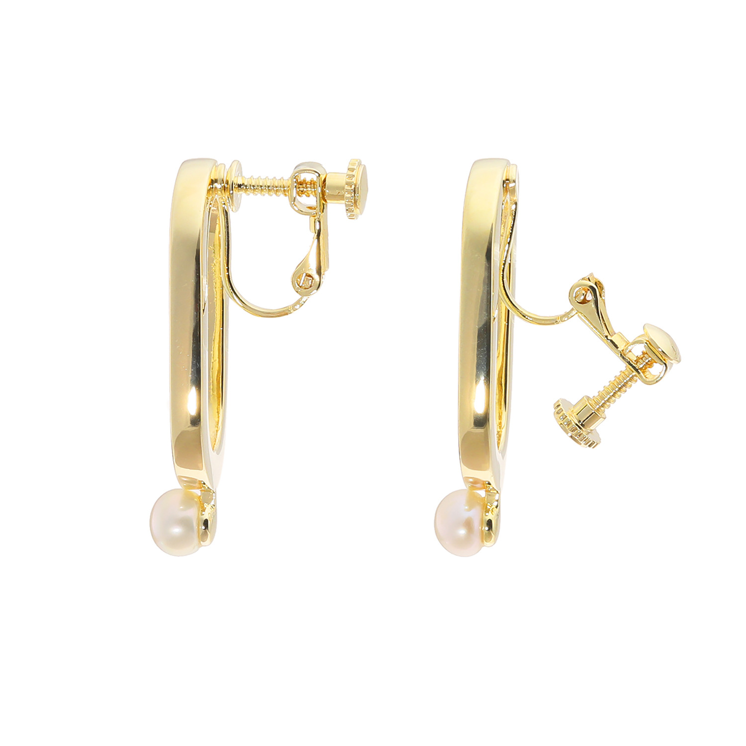 エアリーフェアリー 淡水パール＆ オーバルメタルモティーフ スタイリッシュ イヤリング／ピアス