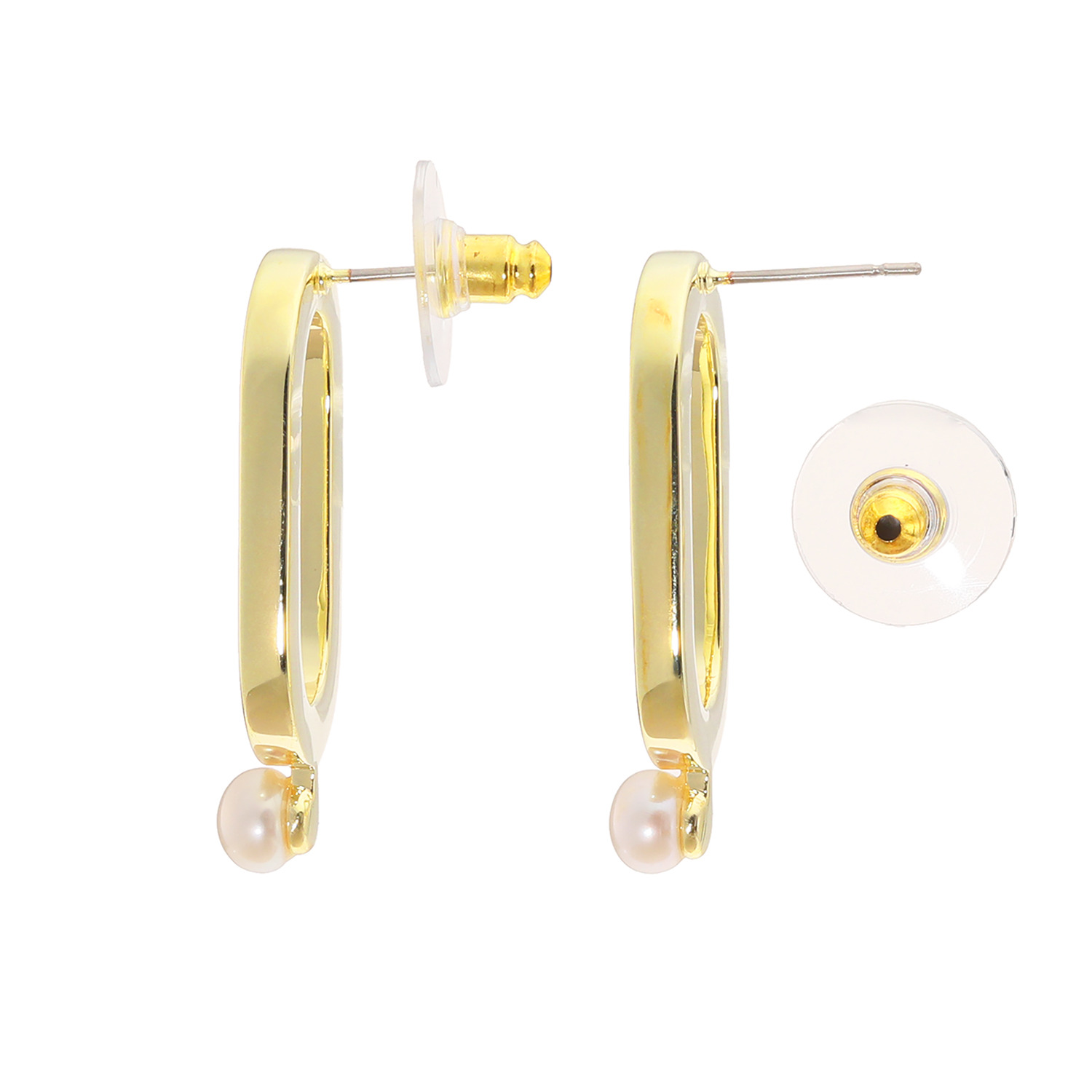 エアリーフェアリー 淡水パール＆ オーバルメタルモティーフ スタイリッシュ イヤリング／ピアス