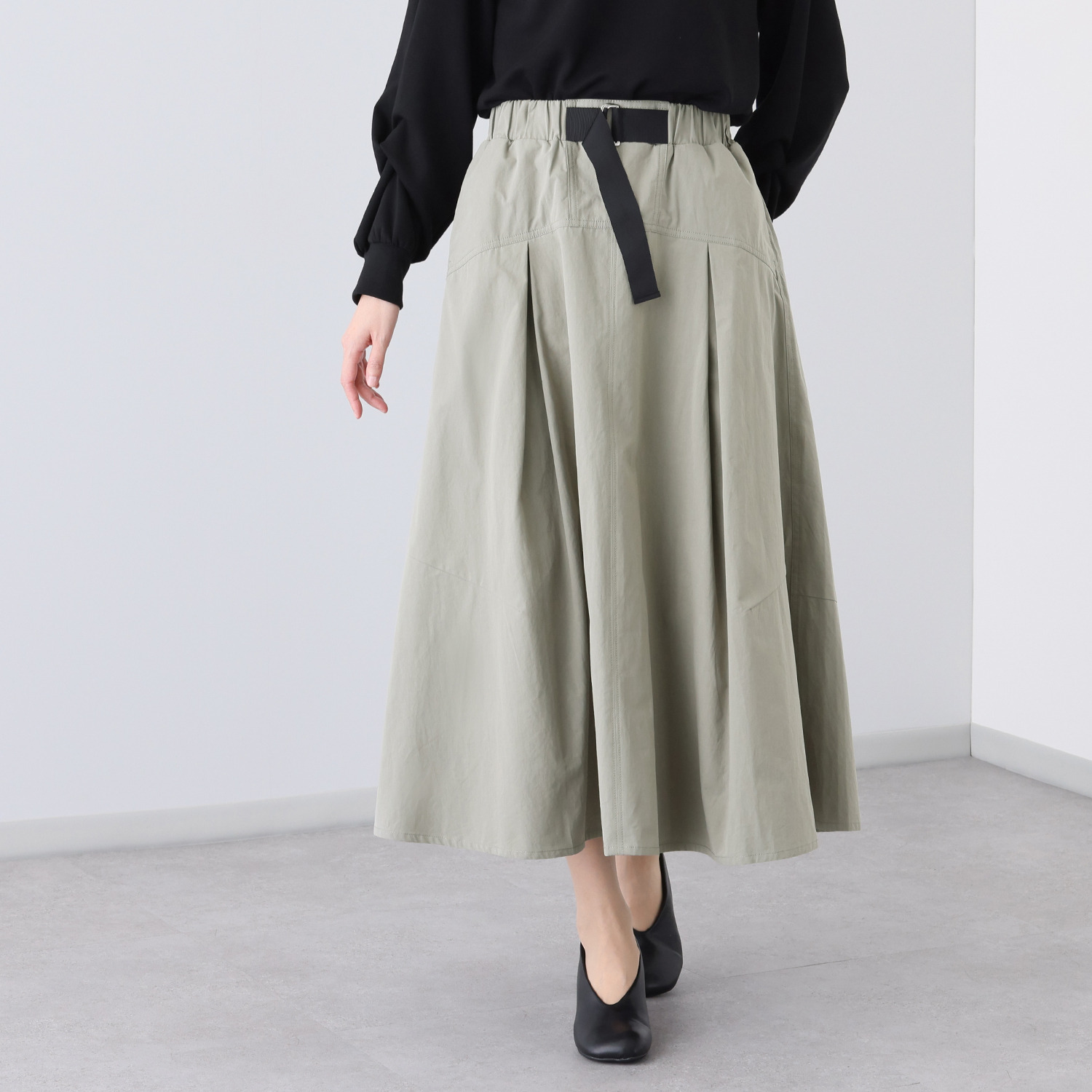 アンリック　オー　ブルー コットンタイプライター ベルトデザイン 立体フレアースカート