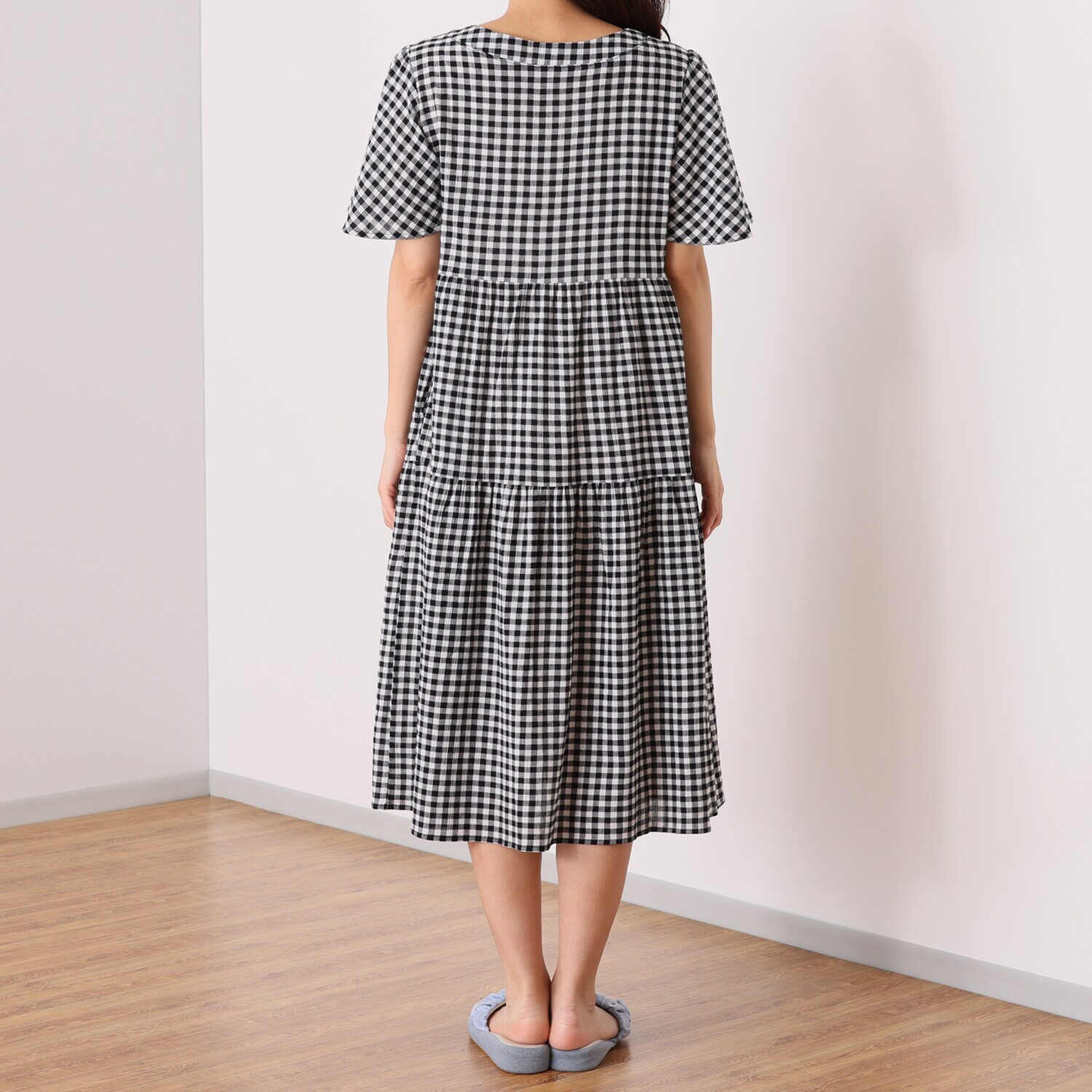 リラキュート 吸水速乾 綿１００％クレープ素材 ティアードフリル ワンピース