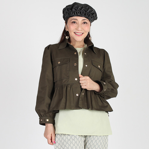 ＜ショップチャンネル＞ マダムミーナ チノストレッチ ポケットアクセント ペプラムフレアー ブルゾン