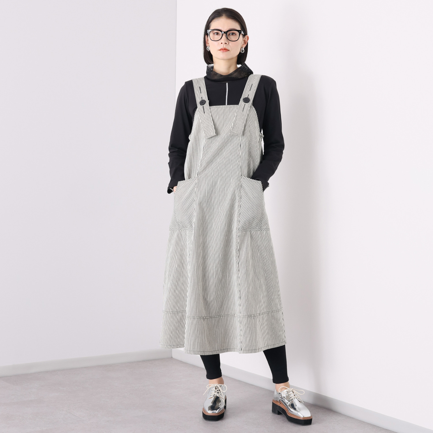 ヒロコ　デシネール ヒッコリー生地 大人の女性のための ニューカジュアル ジャンパースカート