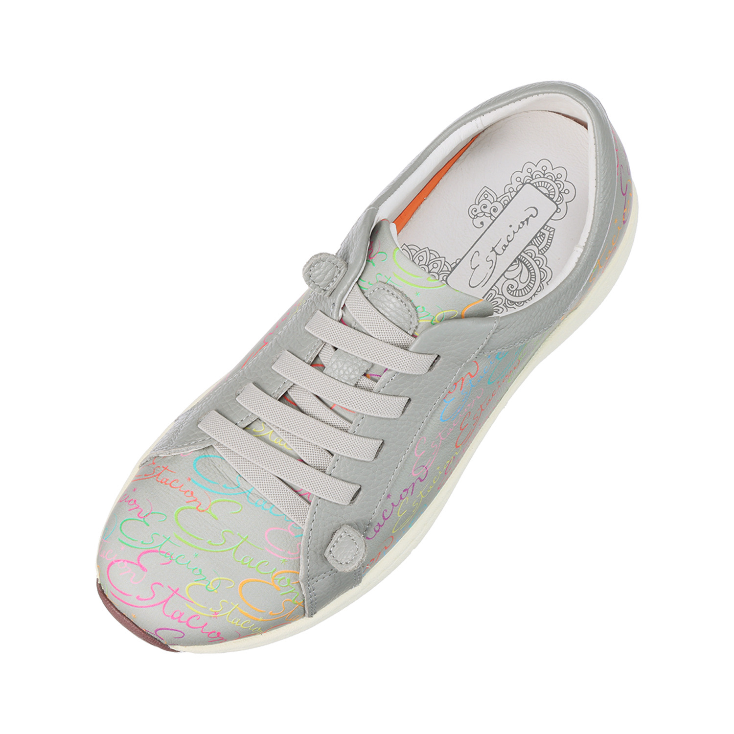 エスタシオン 空気循環ソール 牛革 カラフルロゴデザイン スニーカー