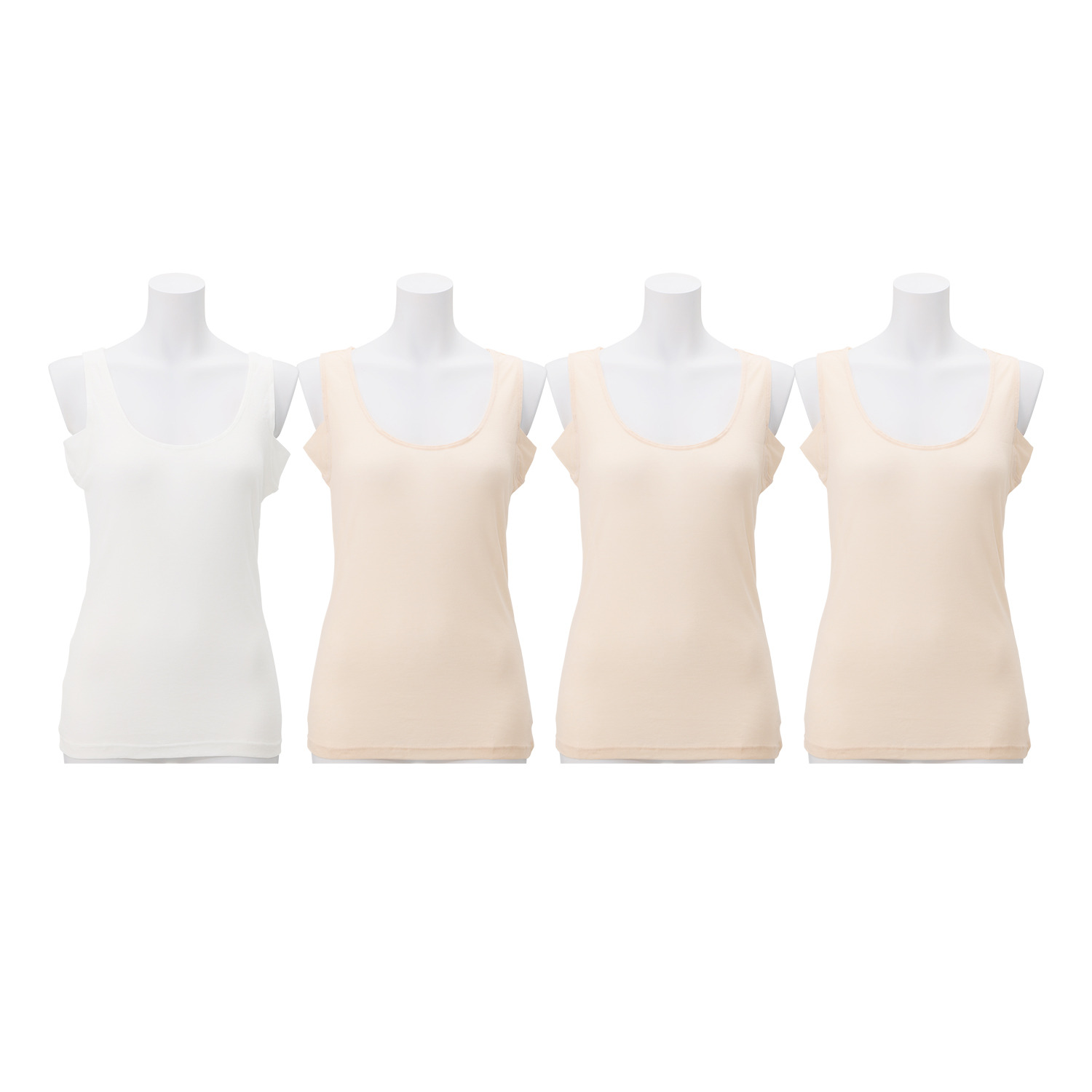 マリランテ カラーはお任せ！ 強撚糸綿１００％ 薄くてさらさら 脇汗取りパッド付 タンクトップ４枚セット