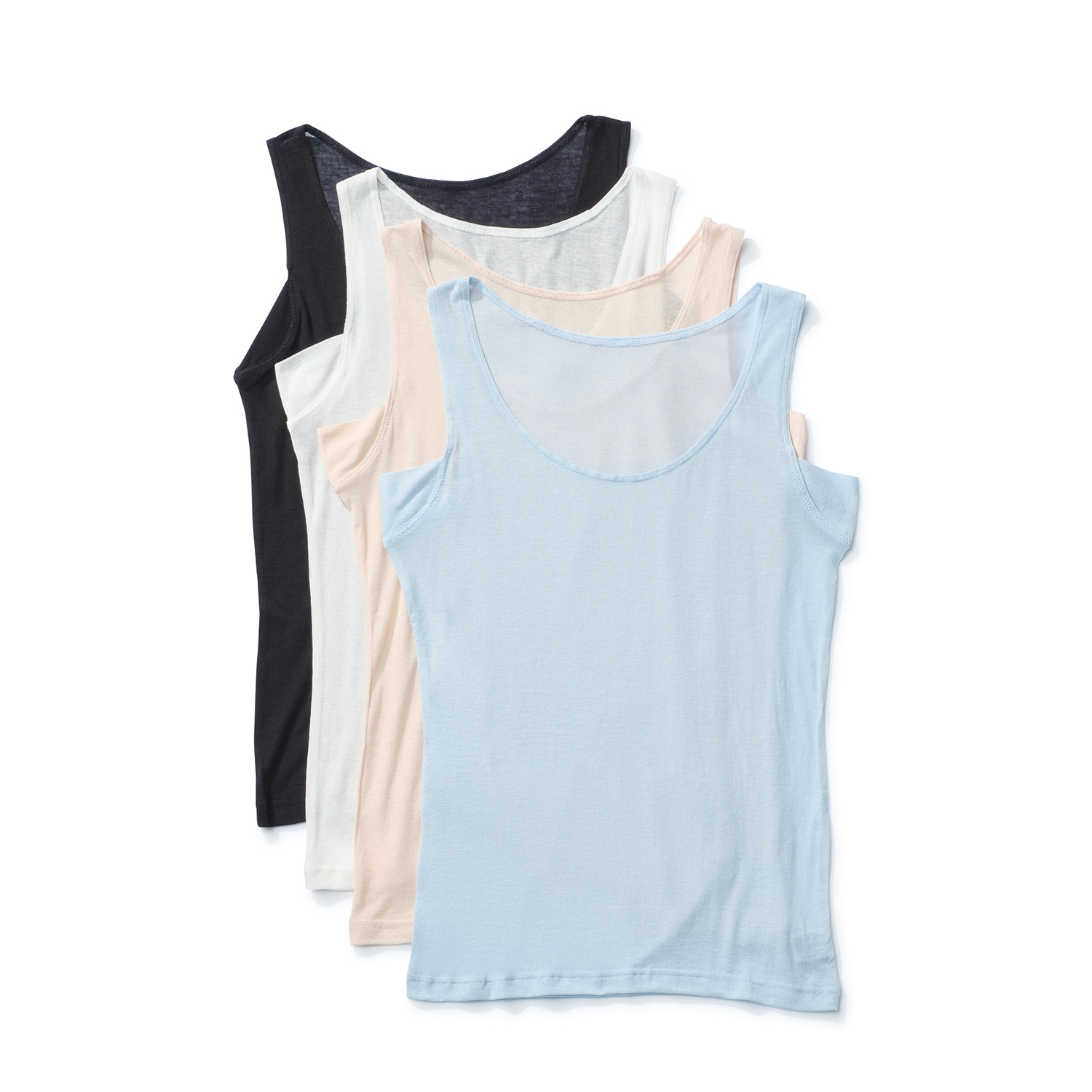マリランテ カラーはお任せ！ 強撚糸綿１００％ 薄くてさらさら 脇汗取りパッド付 タンクトップ４枚セット