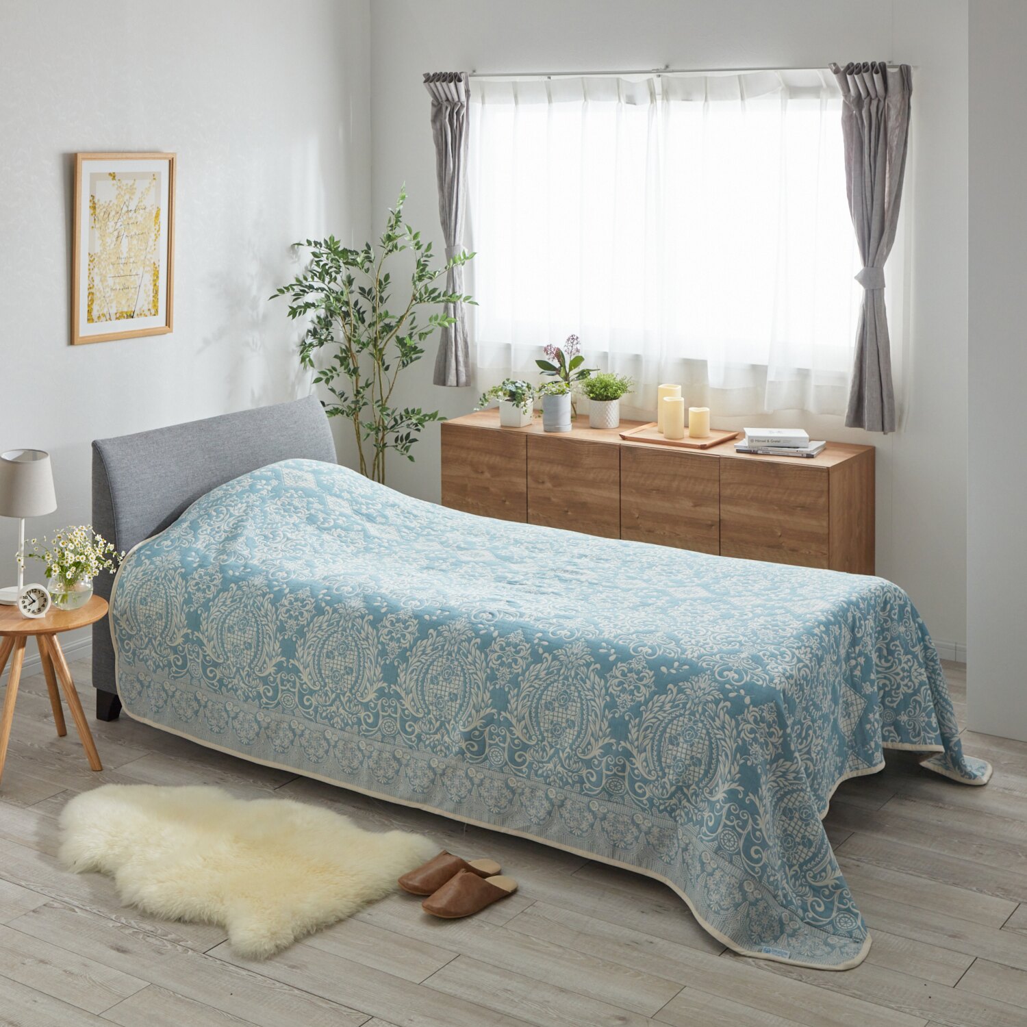 スワトウ刺しゅう協会 認定デザイン ジャガード織 コットンマルチカバー ＜１９０×２４０ｃｍ＞