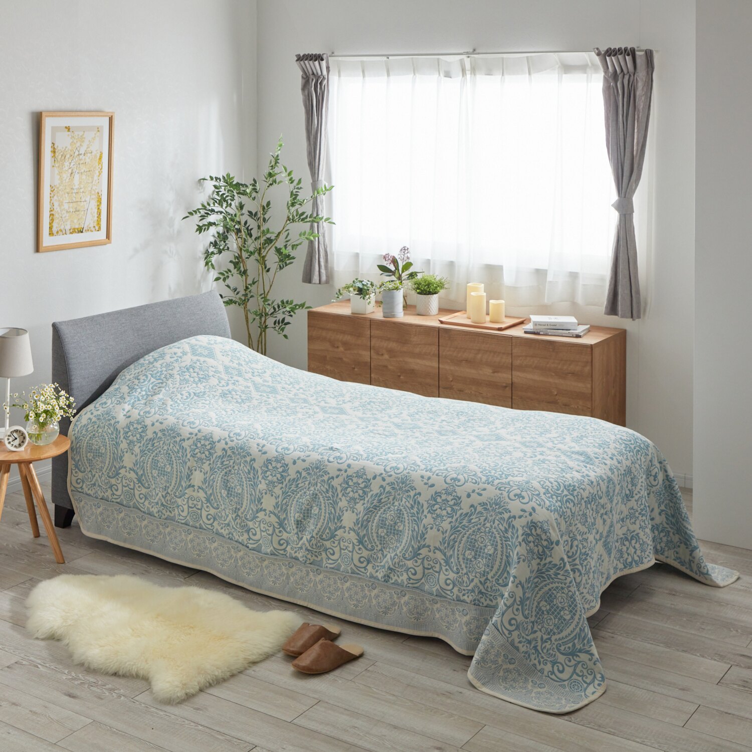 スワトウ刺しゅう協会 認定デザイン ジャガード織 コットンマルチカバー ＜１９０×２４０ｃｍ＞