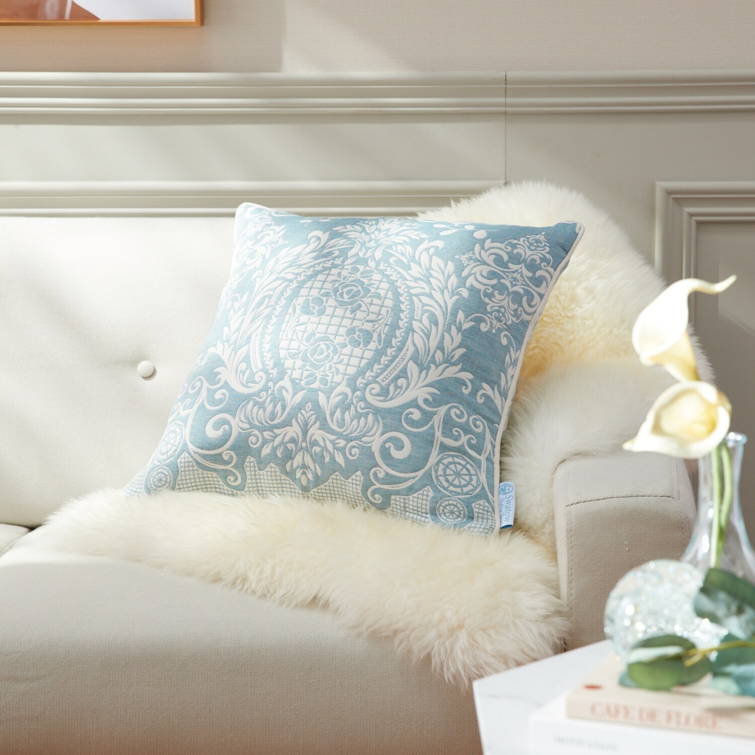 スワトウ刺しゅう協会 認定デザイン ジャガード織 コットンクッション