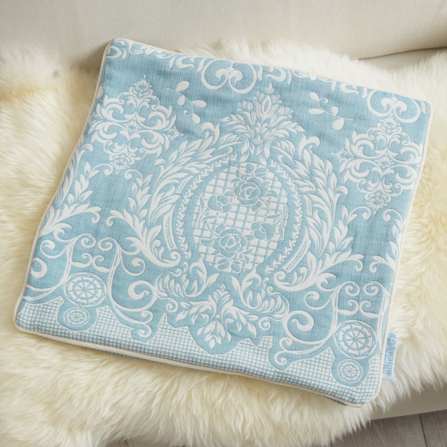 スワトウ刺しゅう協会 認定デザイン ジャガード織 コットンクッション