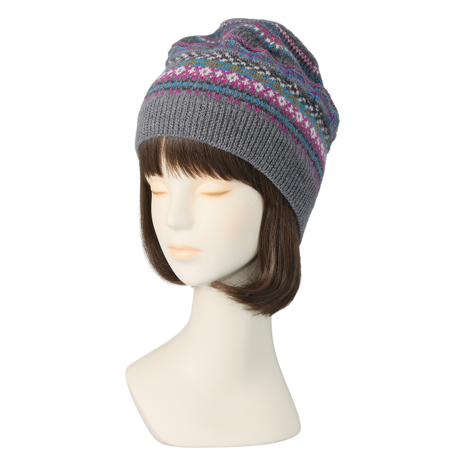 エムアンドキョウコ　ヤマ ジャガード柄 ニット帽