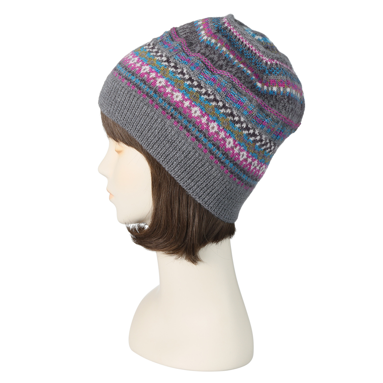 エムアンドキョウコ　ヤマ ジャガード柄 ニット帽