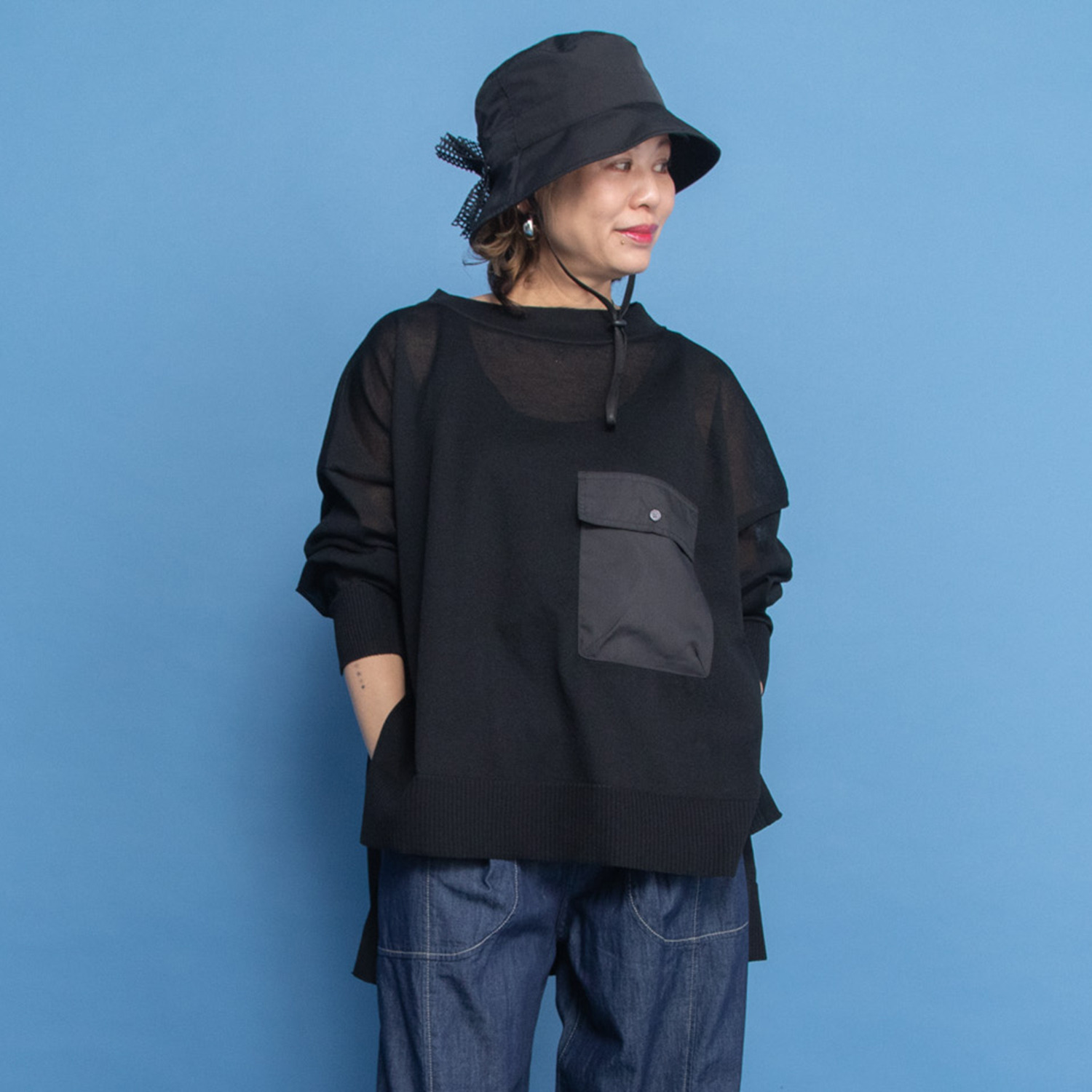 ワン　バイ ヨーコモリモト ほんのりシアーで 涼やかスタイリッシュ ニットプルオーバー