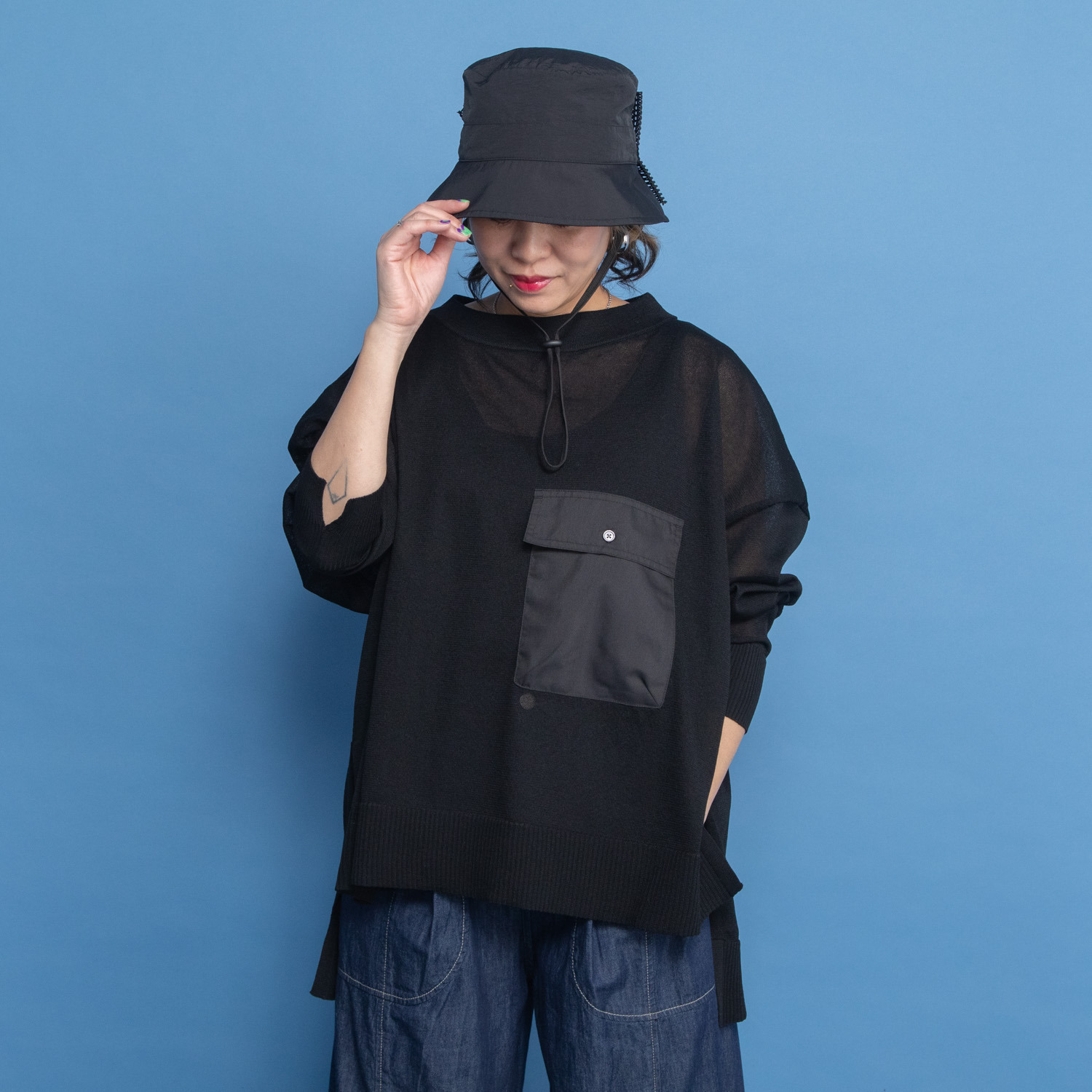 ワン　バイ ヨーコモリモト ほんのりシアーで 涼やかスタイリッシュ ニットプルオーバー