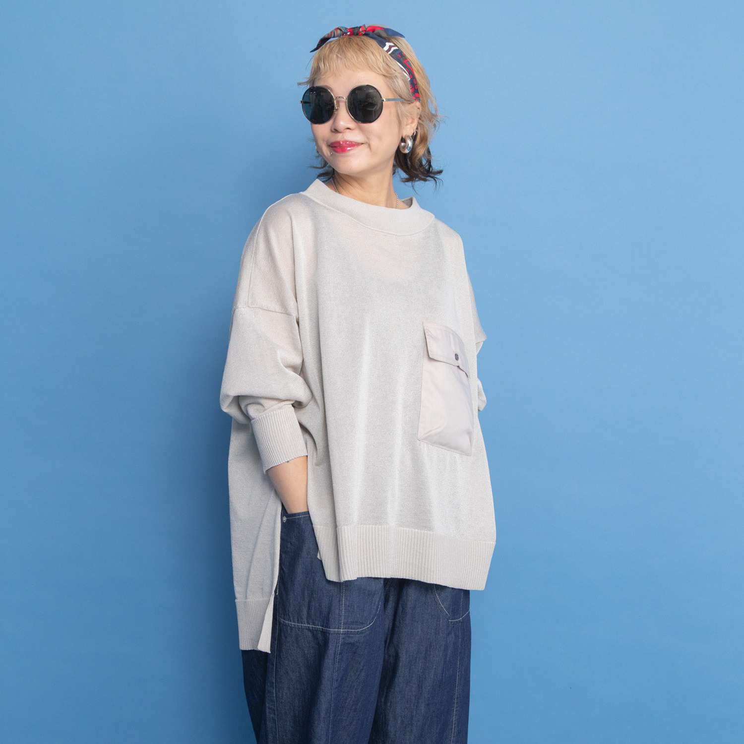 ワン　バイ ヨーコモリモト ほんのりシアーで 涼やかスタイリッシュ ニットプルオーバー