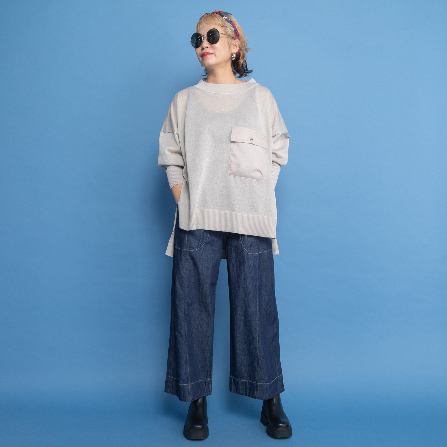 ワン　バイ ヨーコモリモト ほんのりシアーで 涼やかスタイリッシュ ニットプルオーバー