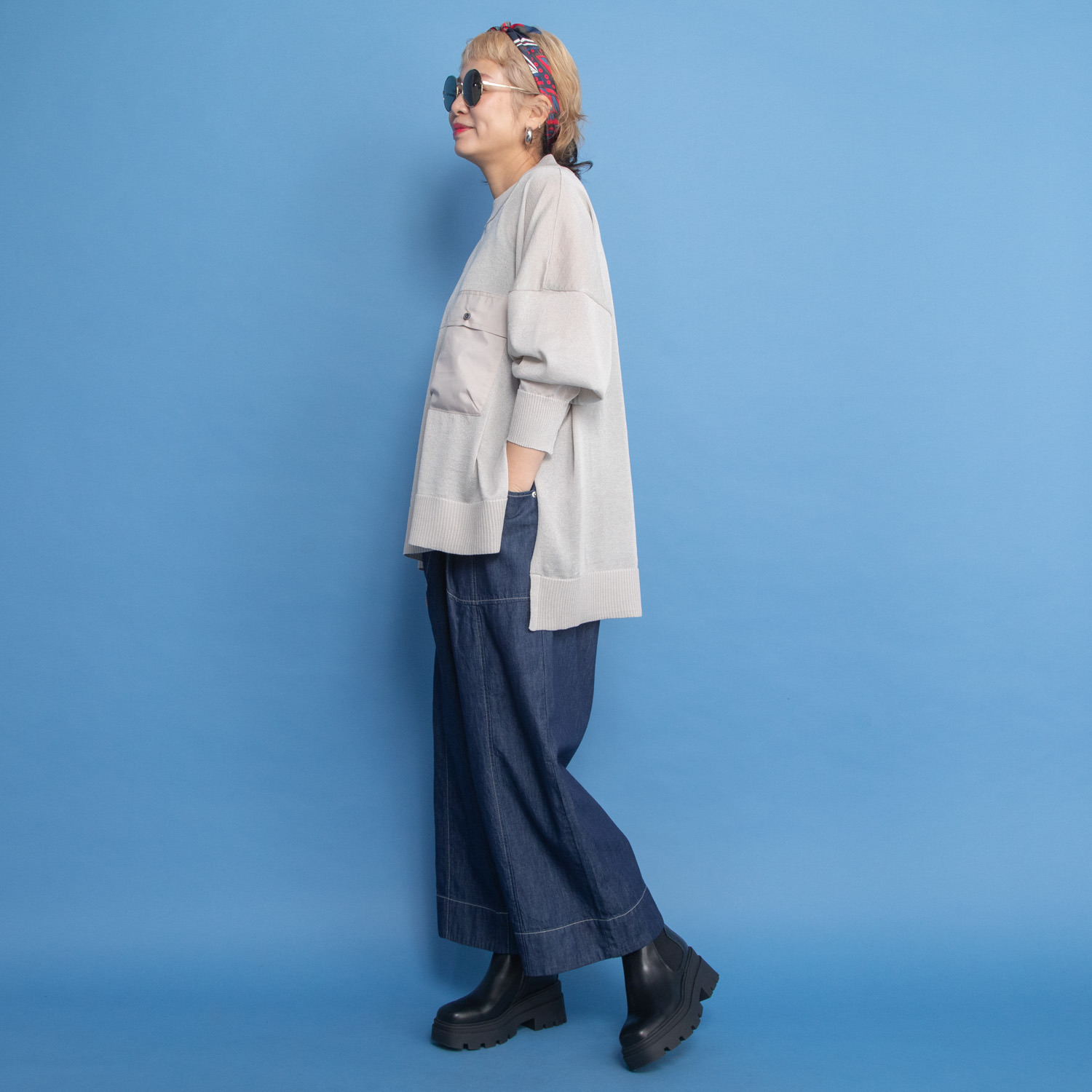 ワン　バイ ヨーコモリモト ほんのりシアーで 涼やかスタイリッシュ ニットプルオーバー