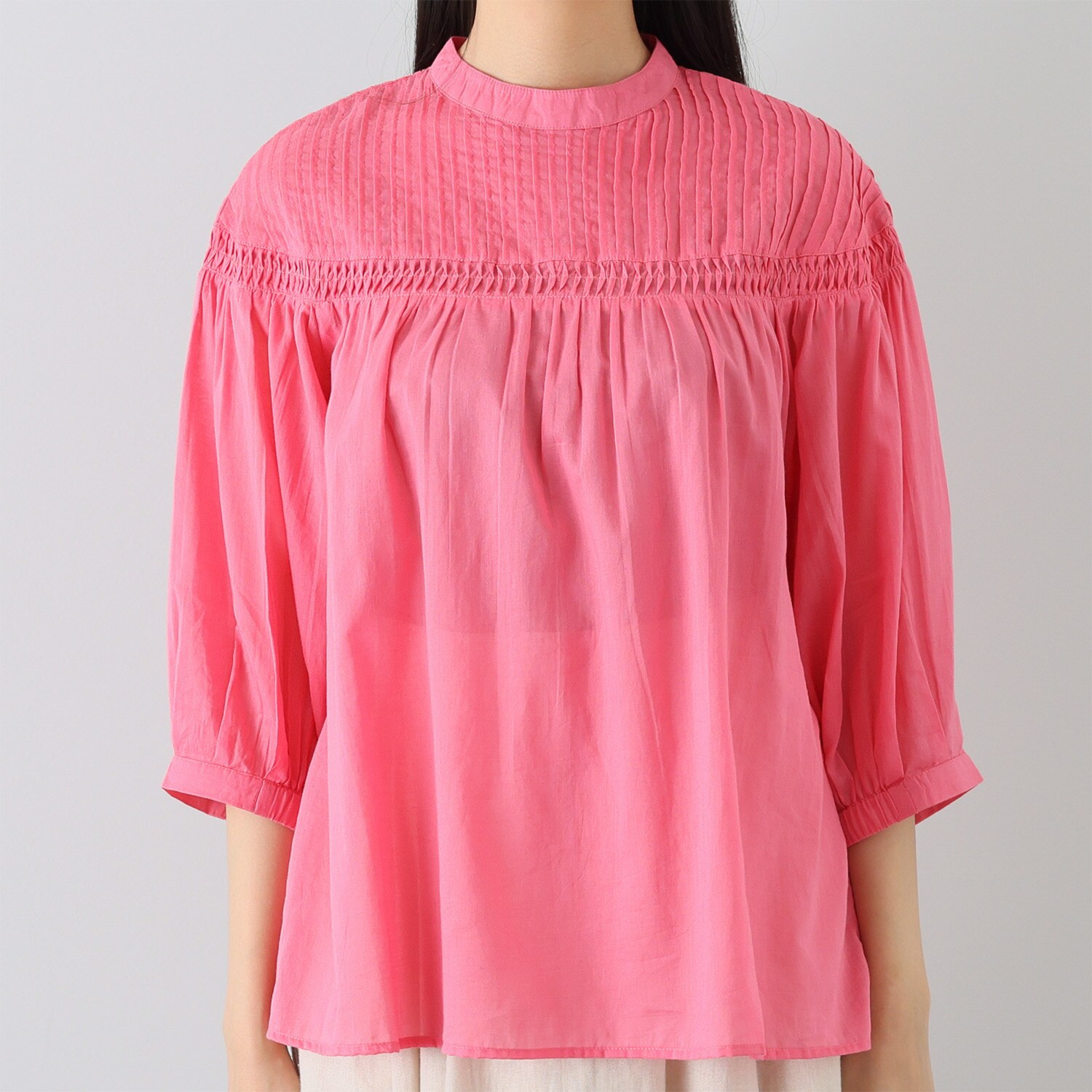 シルカシア 暑い夏でも涼し気な コットン混ボイル 大人のピンタック プルオーバー