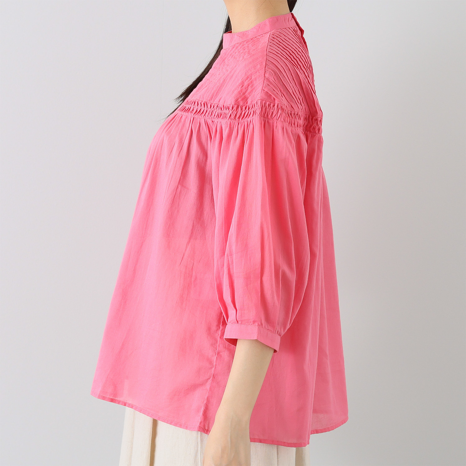 シルカシア 暑い夏でも涼し気な コットン混ボイル 大人のピンタック プルオーバー