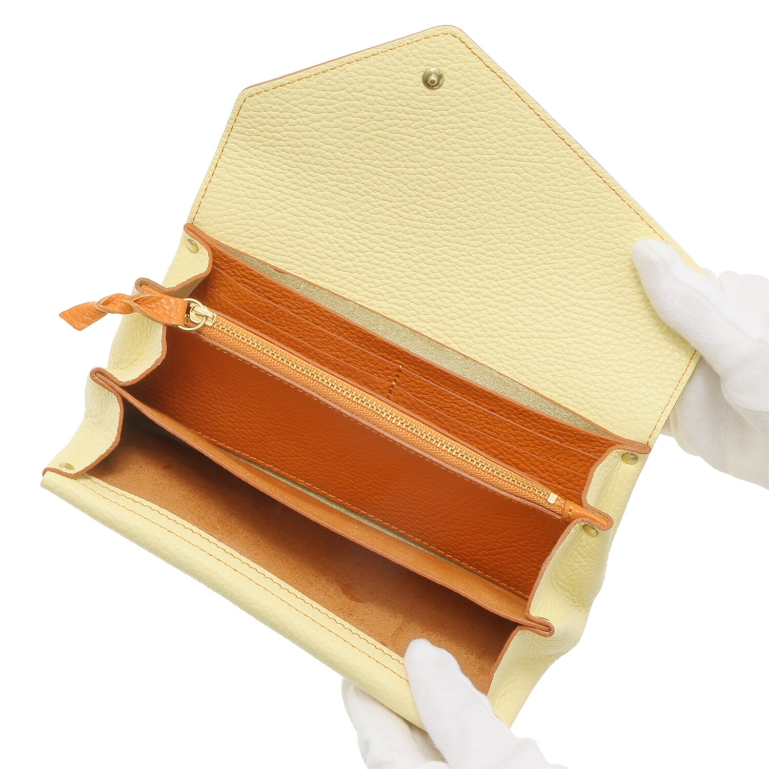 ユフ 御守り付 牛革シュリンク型押し 配色ロングウォレット