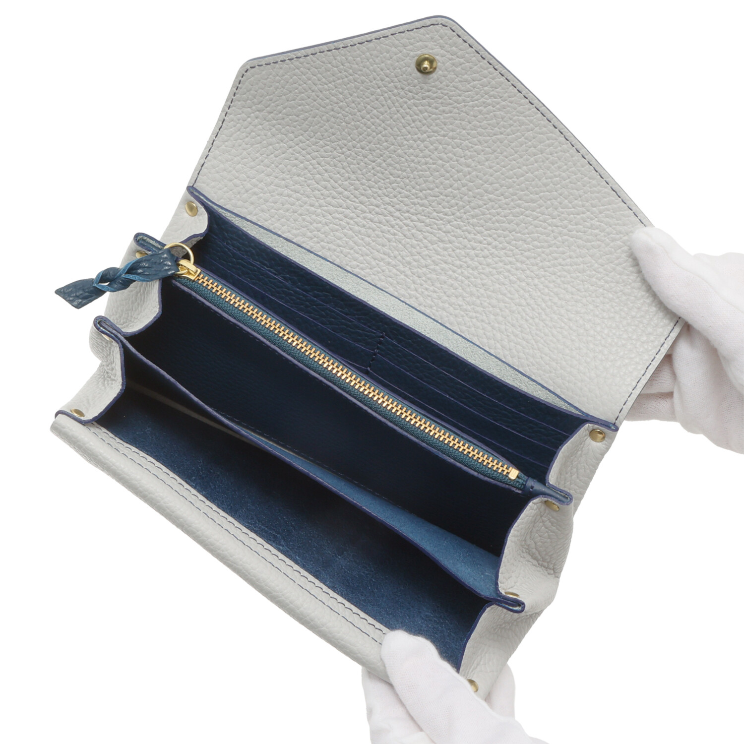 ユフ 御守り付 牛革シュリンク型押し 配色ロングウォレット