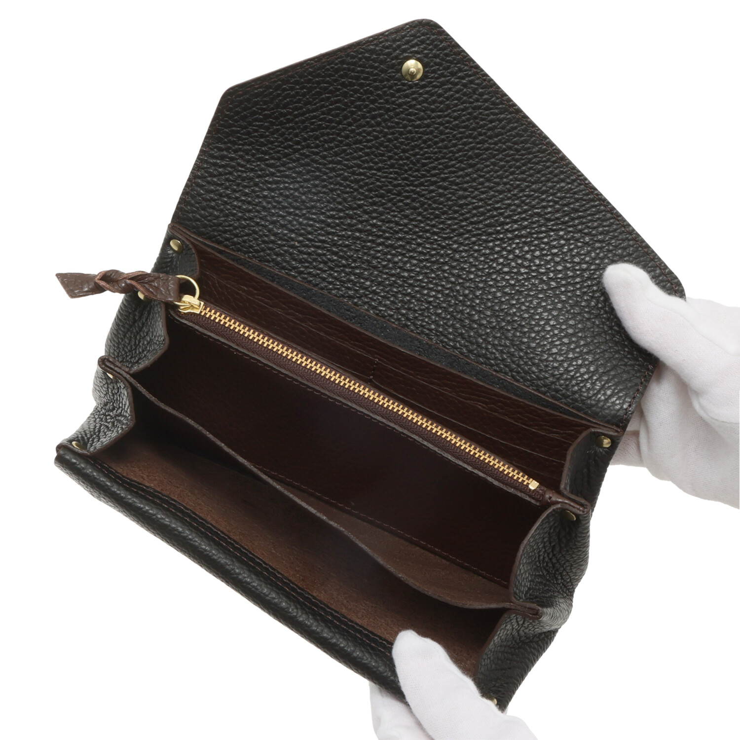 ユフ 御守り付 牛革シュリンク型押し 配色ロングウォレット