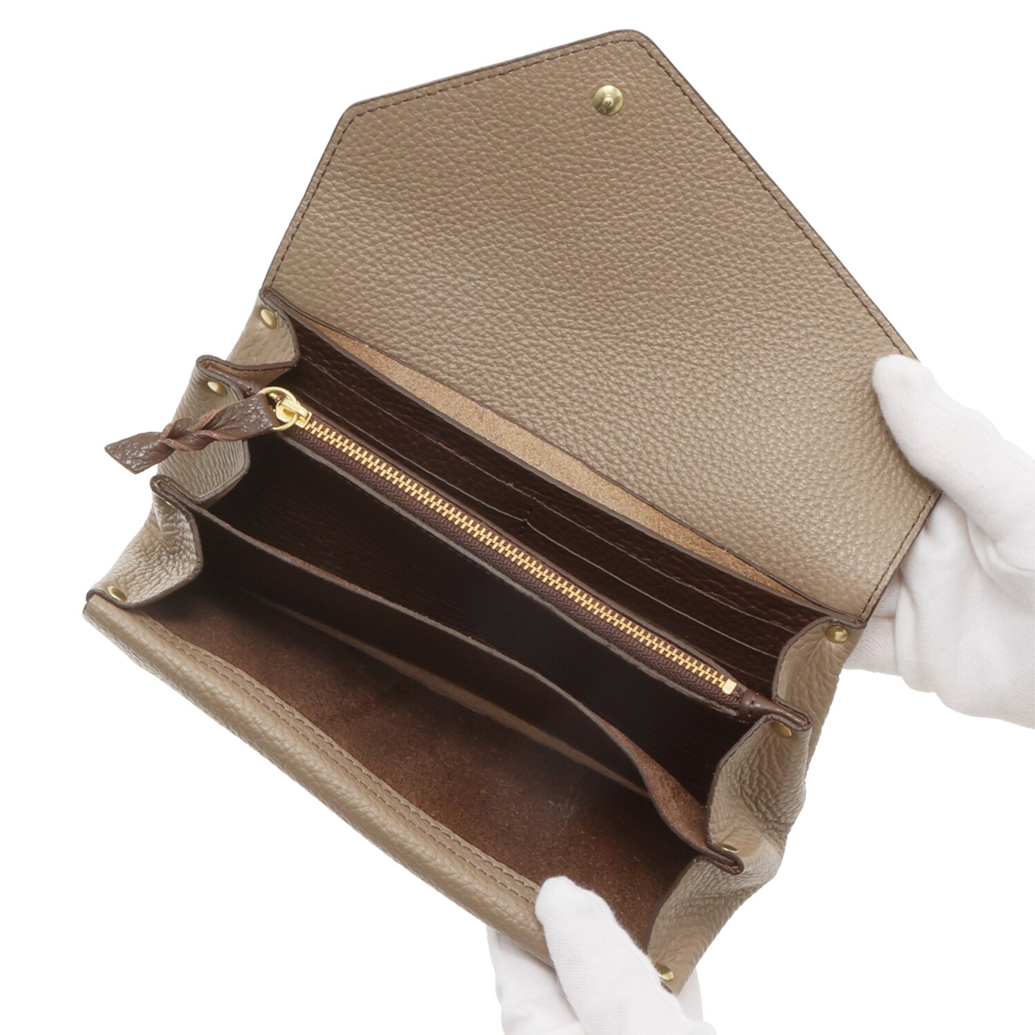 ユフ 御守り付 牛革シュリンク型押し 配色ロングウォレット